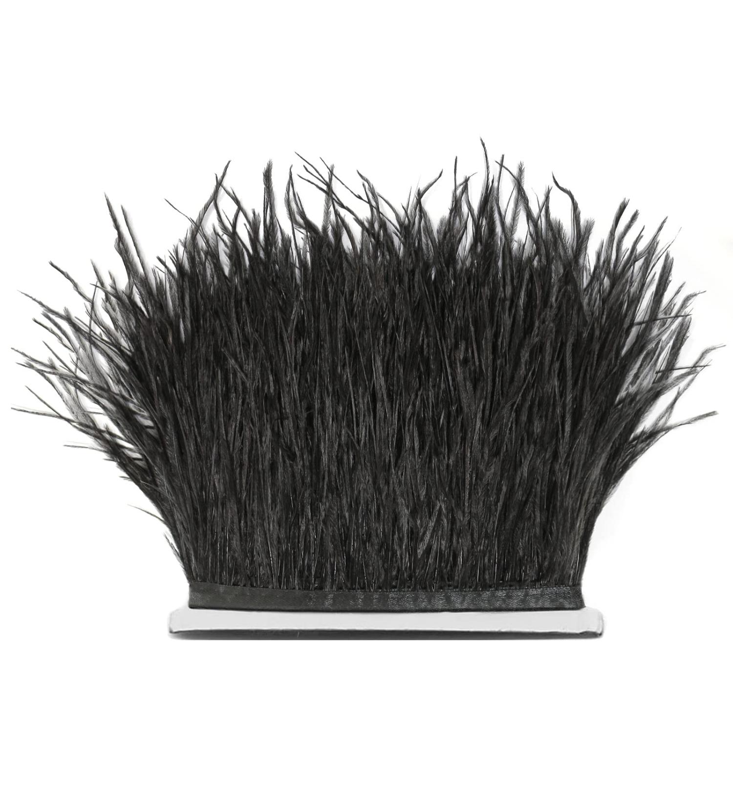 FQTANJU 2 Yards Black Ostrich Feather Fringe Trim Ribbon for Sewing, Crafts, and Clothing DIY - Buy Online on GoSupps.com