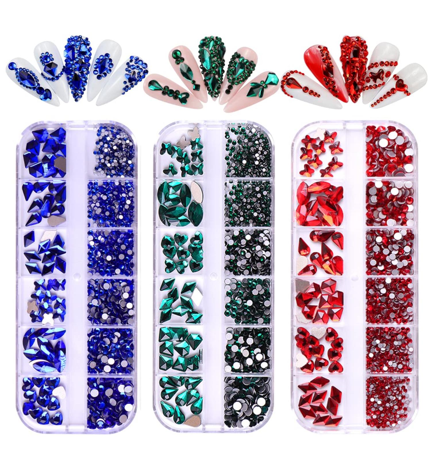 YOKE FELLOW Nail Art Rhinestones - Multi-Shaped Glass Crystals for DIY Makeup and Crafts (Blue/Green/Red) - Buy Online on GoSupps.com