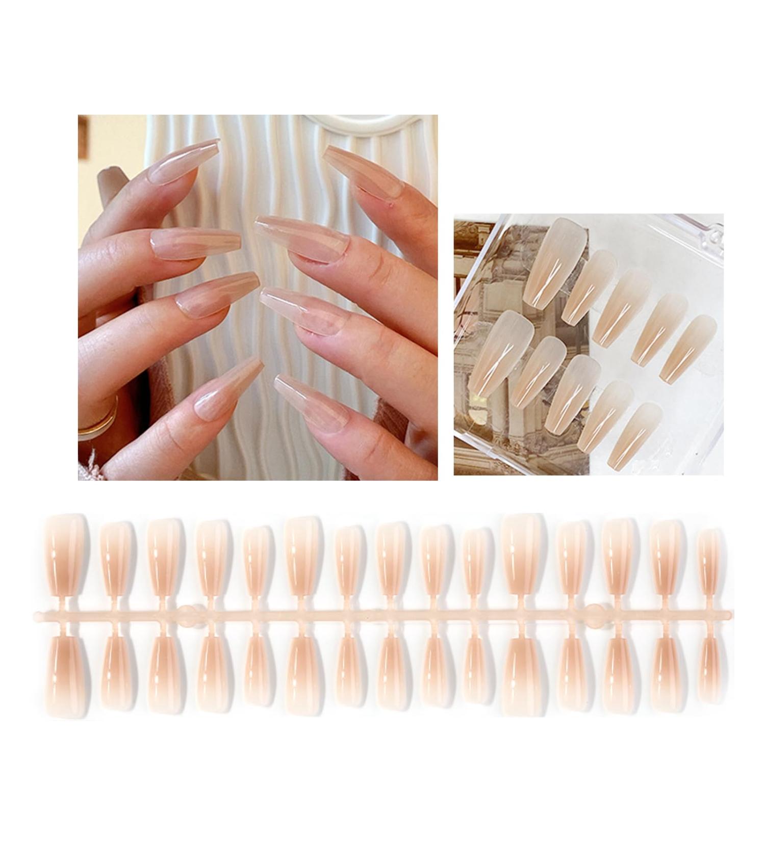 FEIlei 30Pcs Long Press on Nails Coffin French Fake Nails Tip Gradient Acrylic Nails Glossy False Nails for Women Girls - Buy Online on GoSupps.com