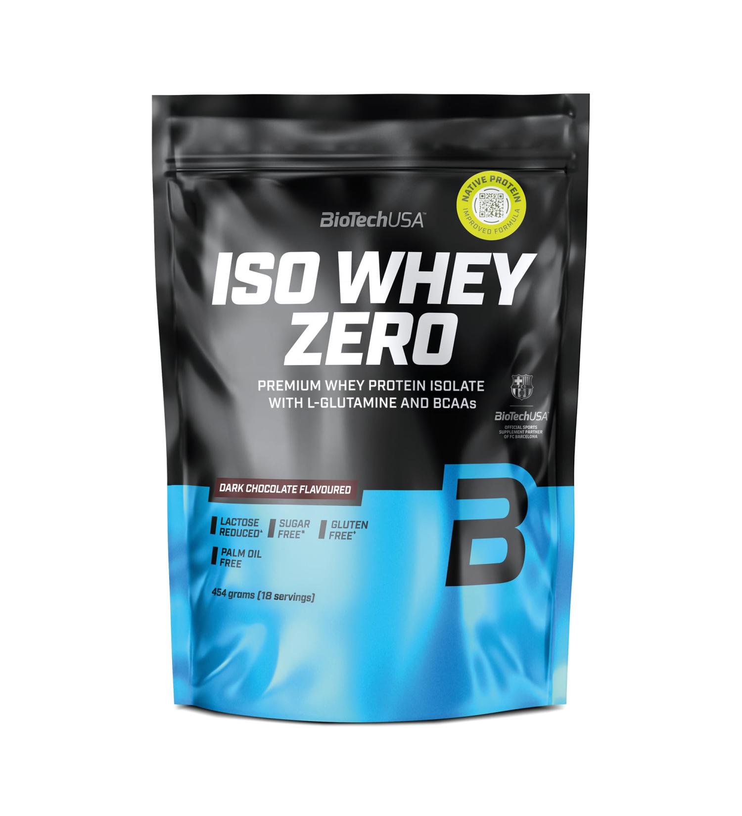 BioTechUSA Iso Whey Zero | Premium Whey Protein Isolate | Grass-Fed | Enzyme-Free | Sugar- and Gluten-free 454 g Chocolat Noir - Buy Online on GoSupps.com