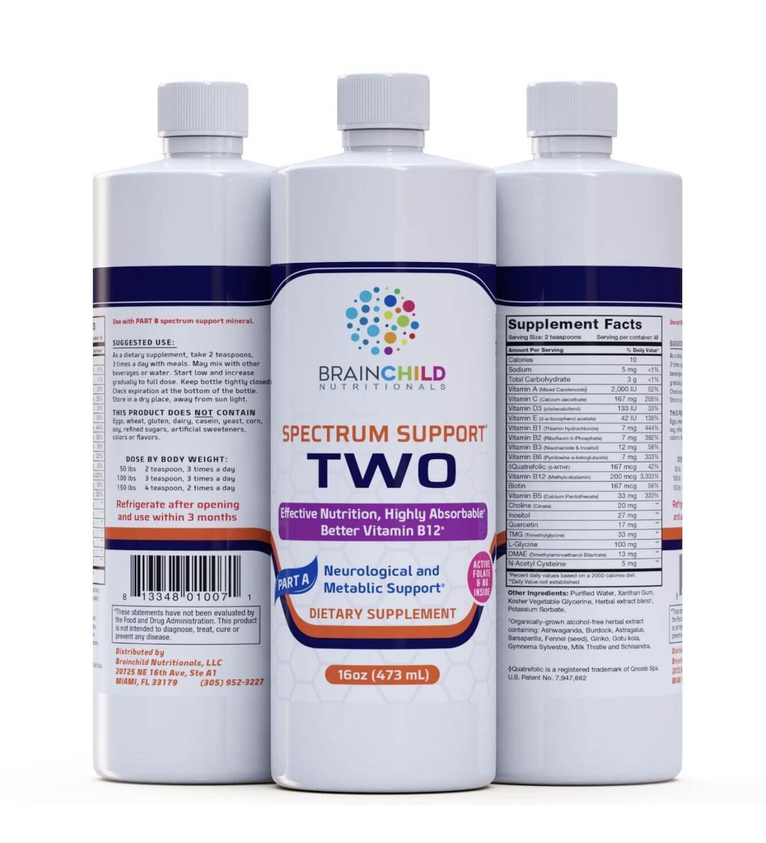 BrainChild Nutritionals Spectrum Support II P5P Vitamins Liquid Supplement for Autism - Bioavailable B6 (P-5-P) with Herbs for Kids & Adults on The Spectrum Gluten-Free - Unflavored 16oz Unflavored 16 Fl Oz (Pack of 1) - Buy Online on GoSupps.com