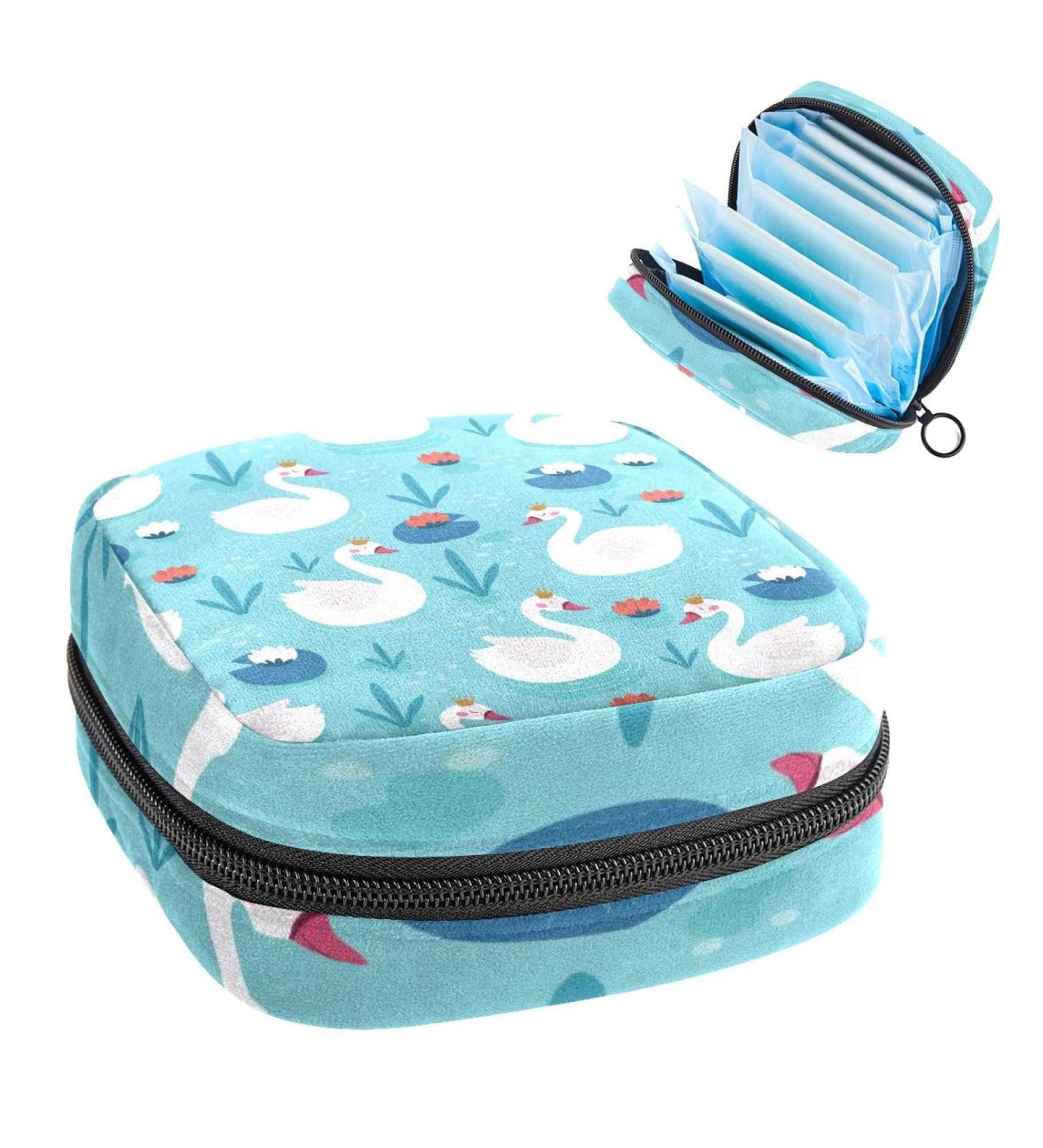 Classy Swan Crown Water Lotus Sanitary Napkin Storage Bag | Menstrual Cup & Nursing Pad Holder | Portable Period Bag for Women & Teens | Multi-colored - Buy Online on GoSupps.com