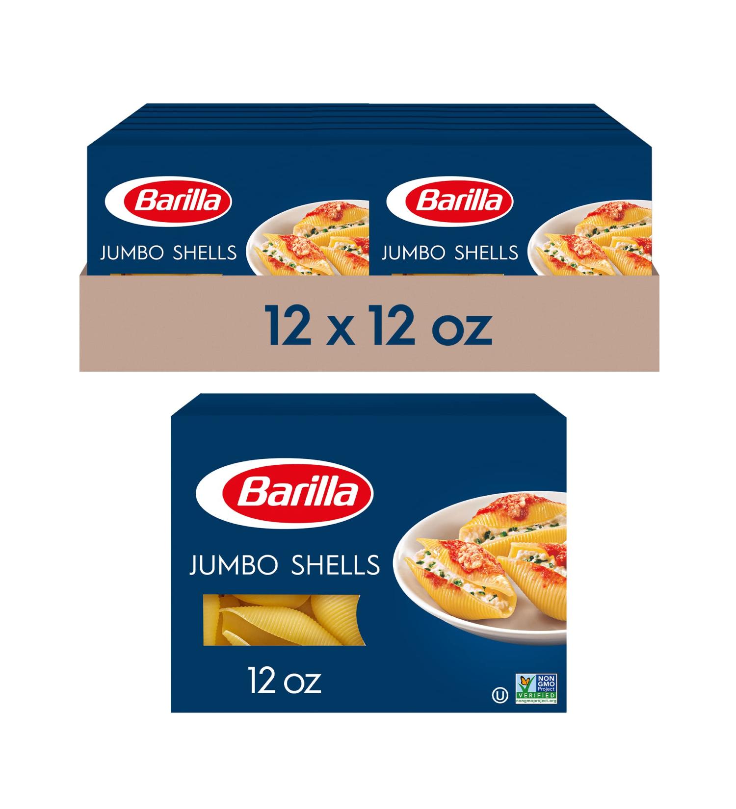 Barilla Jumbo Shells Pasta  12 oz. Box (Pack of 12) - Non-GMO Pasta Made with Durum Wheat Semolina - Italy's #1 Pasta Brand - Kosher Certified Pasta - Buy Online on GoSupps.com