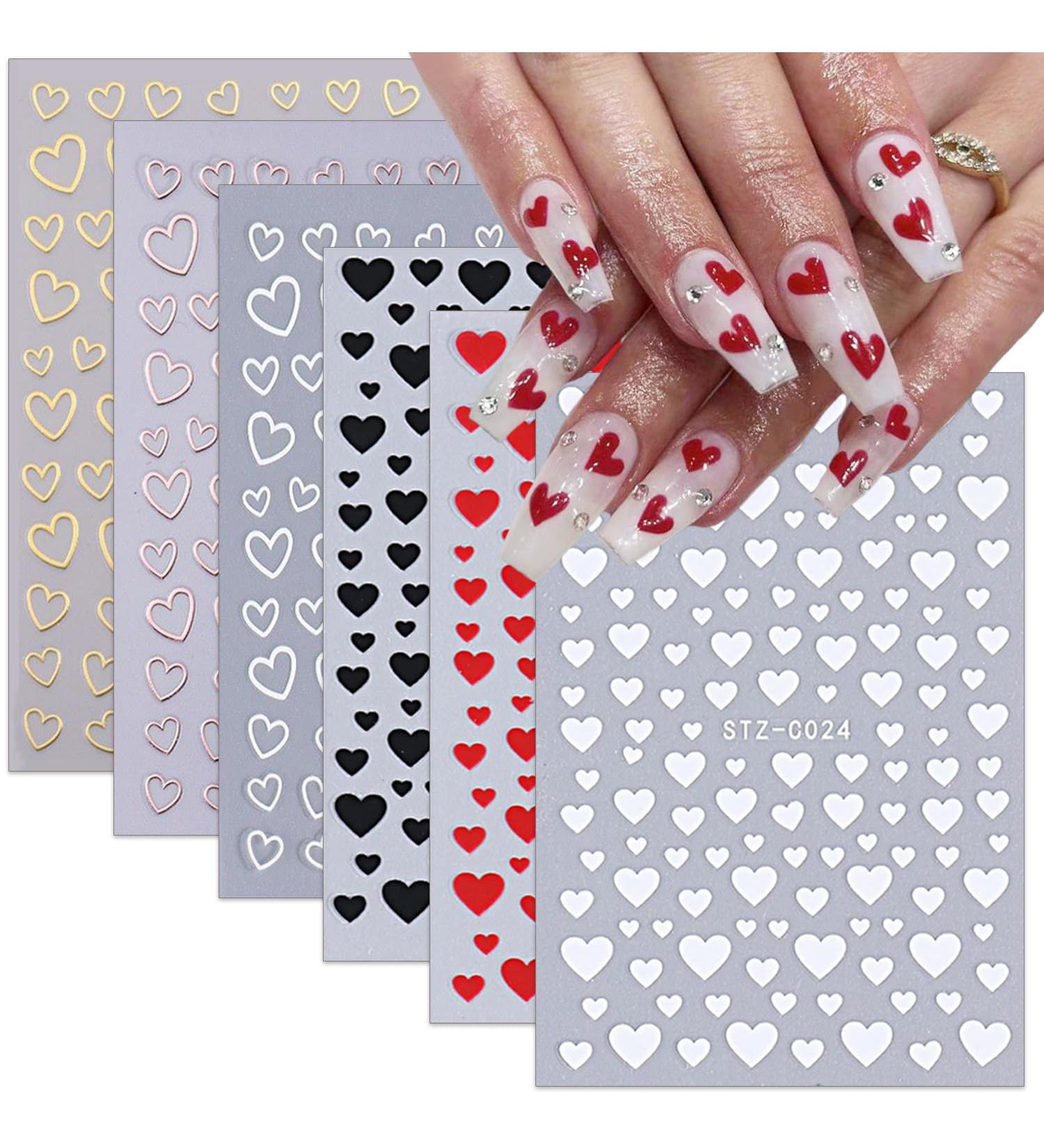 6 Sheets Valentine s Day Nail Stickers - 3D Heart Nail Art Decals in Black White Red Gold and Silver for DIY Nail Designs - Perfect Valentine s Nail Supplies for Women - Buy Online on GoSupps.com