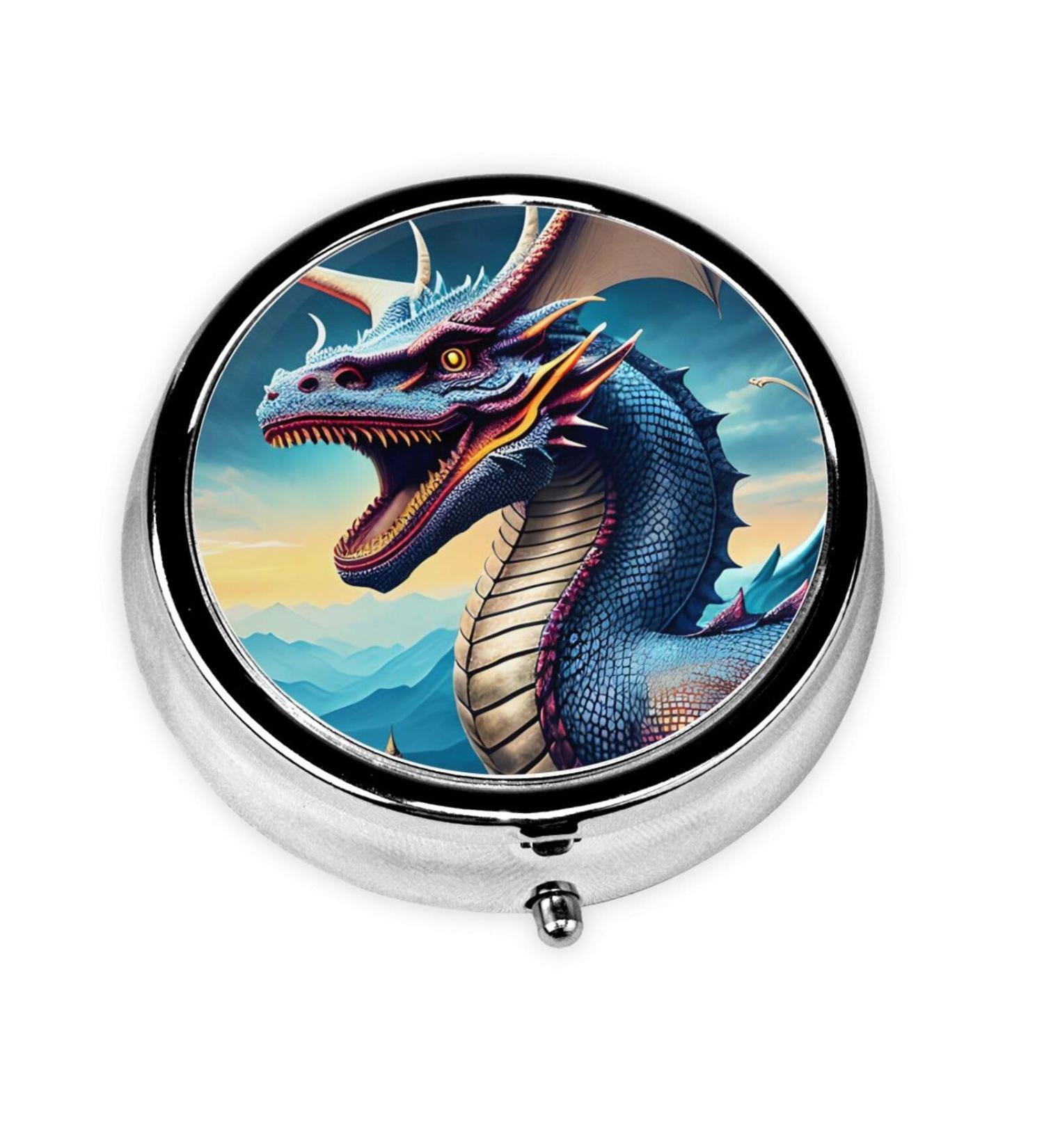 Roaring Dragon Round Pill Box - 3 Compartment Portable Organizer for Travel - International Shipping Available - Buy Online on GoSupps.com