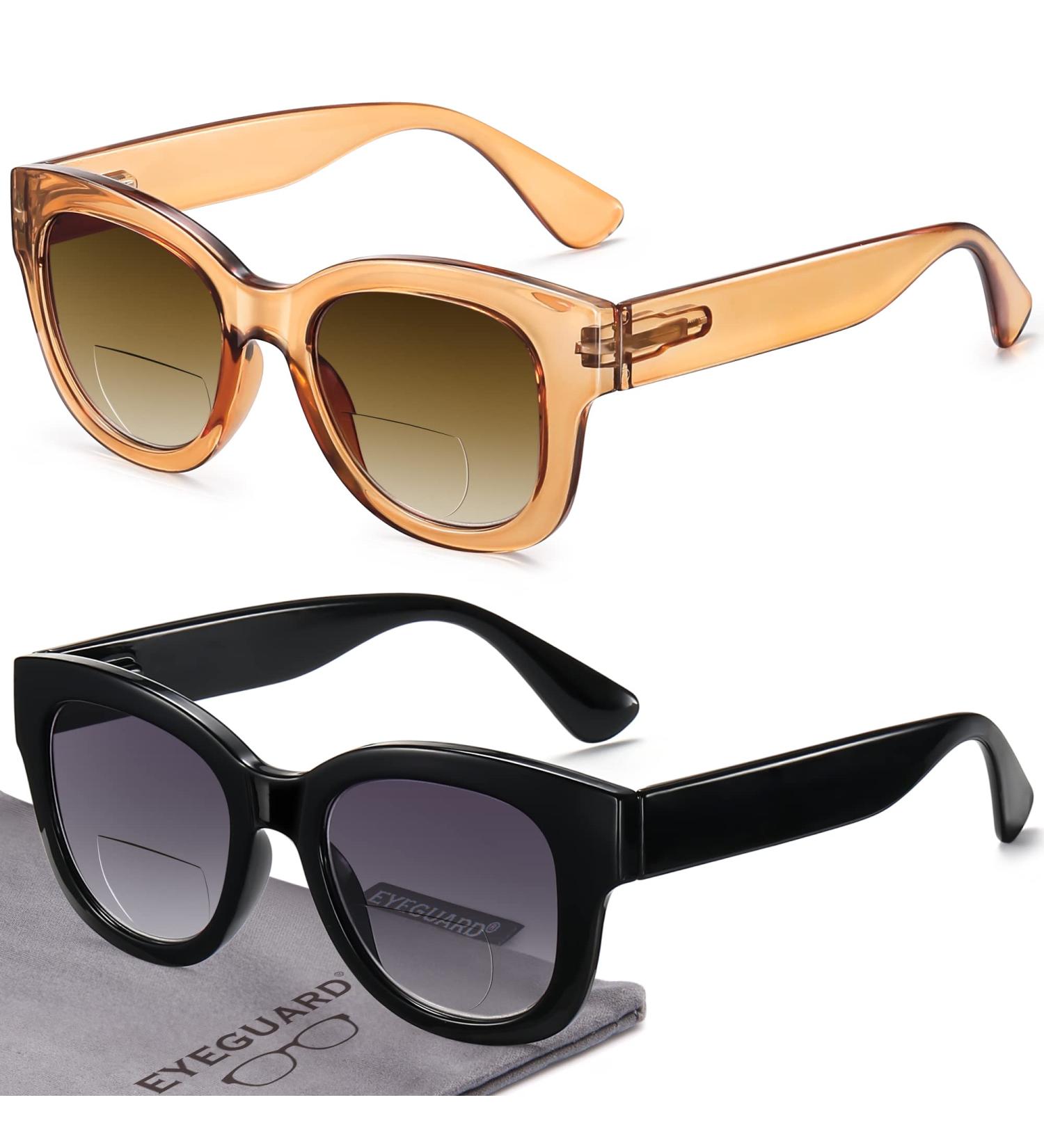 Eyeguard Oversized Bifocal Reading Glasses for Women - UV400 Protection Stylish Sunglasses Readers Black/Brown 2 Pieces 2.5x Magnification - Buy Online on GoSupps.com