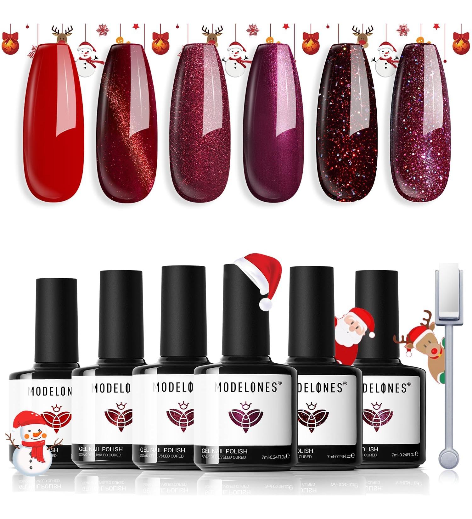Modelones Gel Nail Polish 6 Colors Red Purple Glitter Gel Polish Fall Colors Cat Eye Chameleon Shimmer Burgundy Gel Polish Soak OFF LED Nail Art Gel Manicure Salon DIY Nails Gift - Buy Online on GoSupps.com