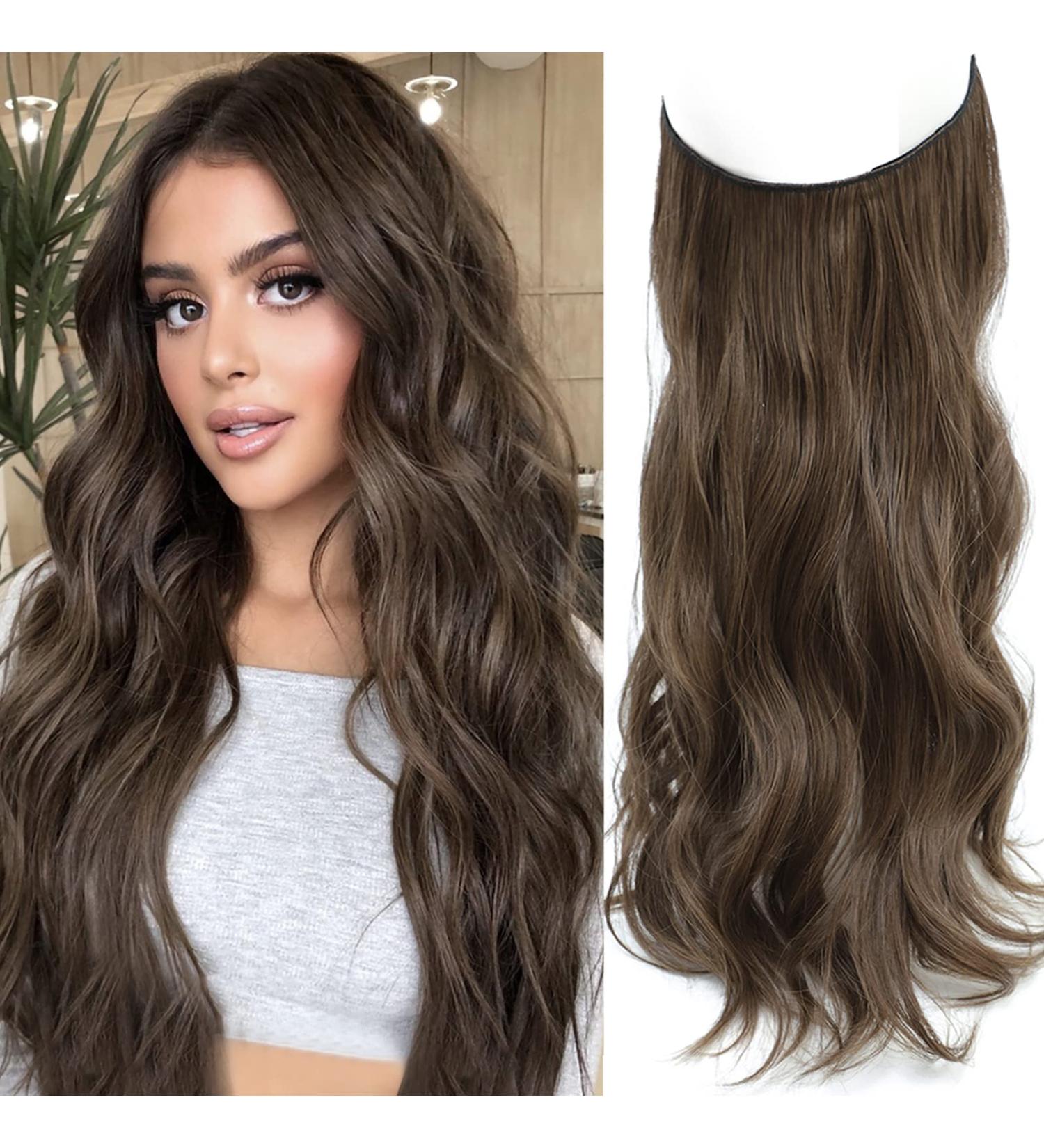 Invisible Wire Wavy Hair Extension 20 Inch Dark Ash Brown - Synthetic Hair Piece for Women - Buy Online on GoSupps.com