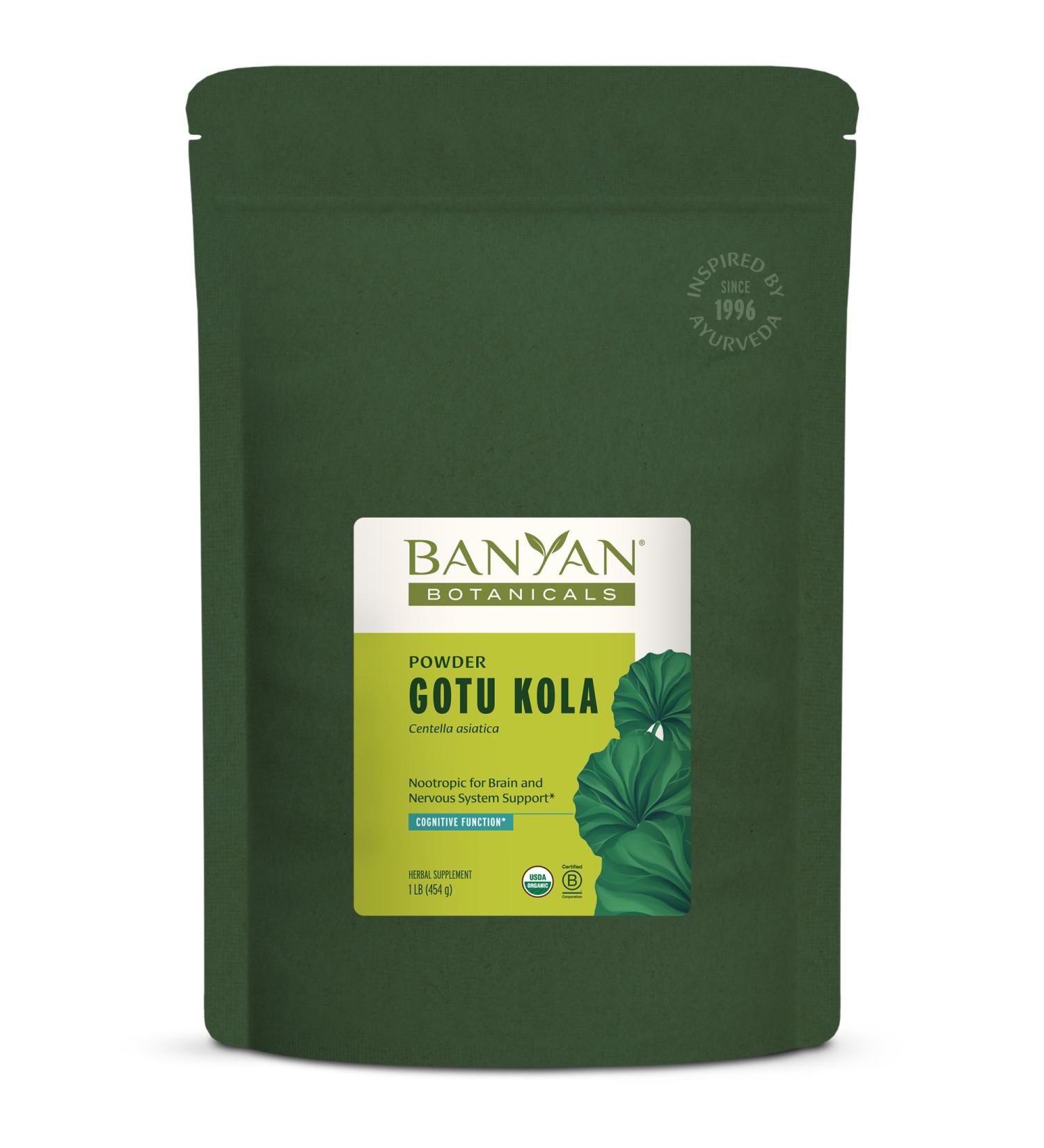 Banyan Botanicals Gotu Kola Powder Organic Brahmi (Centella Asiatica) Calming Nootropic Herb for Nervous System Support & Healthy Skin* 1 lb. Non-GMO Sustainably Sourced Vegan 16 Ounce (Pack of 1) - Buy Online on GoSupps.com