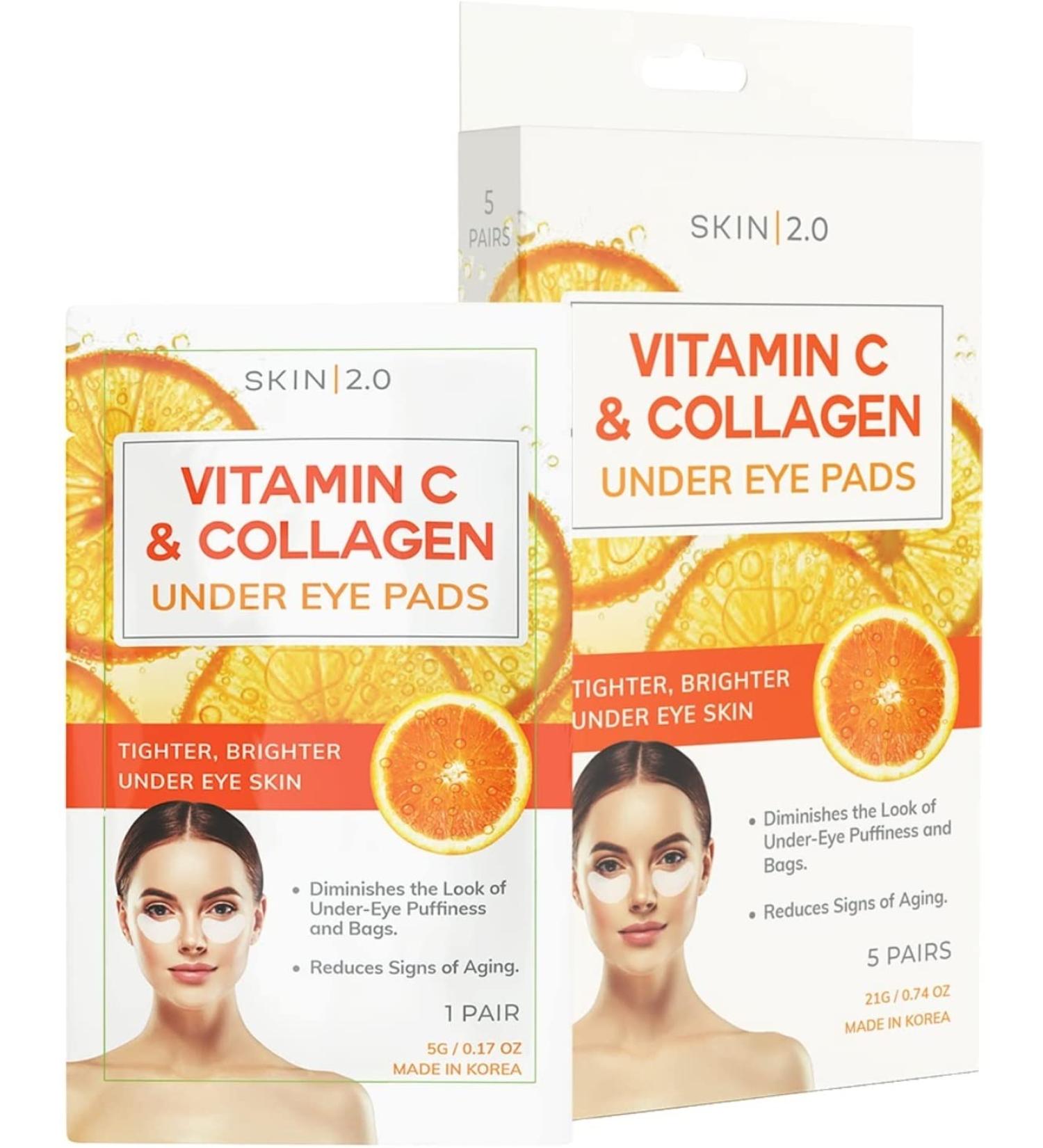 Vitamin C & Collagen Under Eye Patches - Brighten Dark Circles Firm & Tighten Skin - Anti-Aging Pads - Cruelty-Free Korean Skincare - 5 Pairs - Buy Online on GoSupps.com