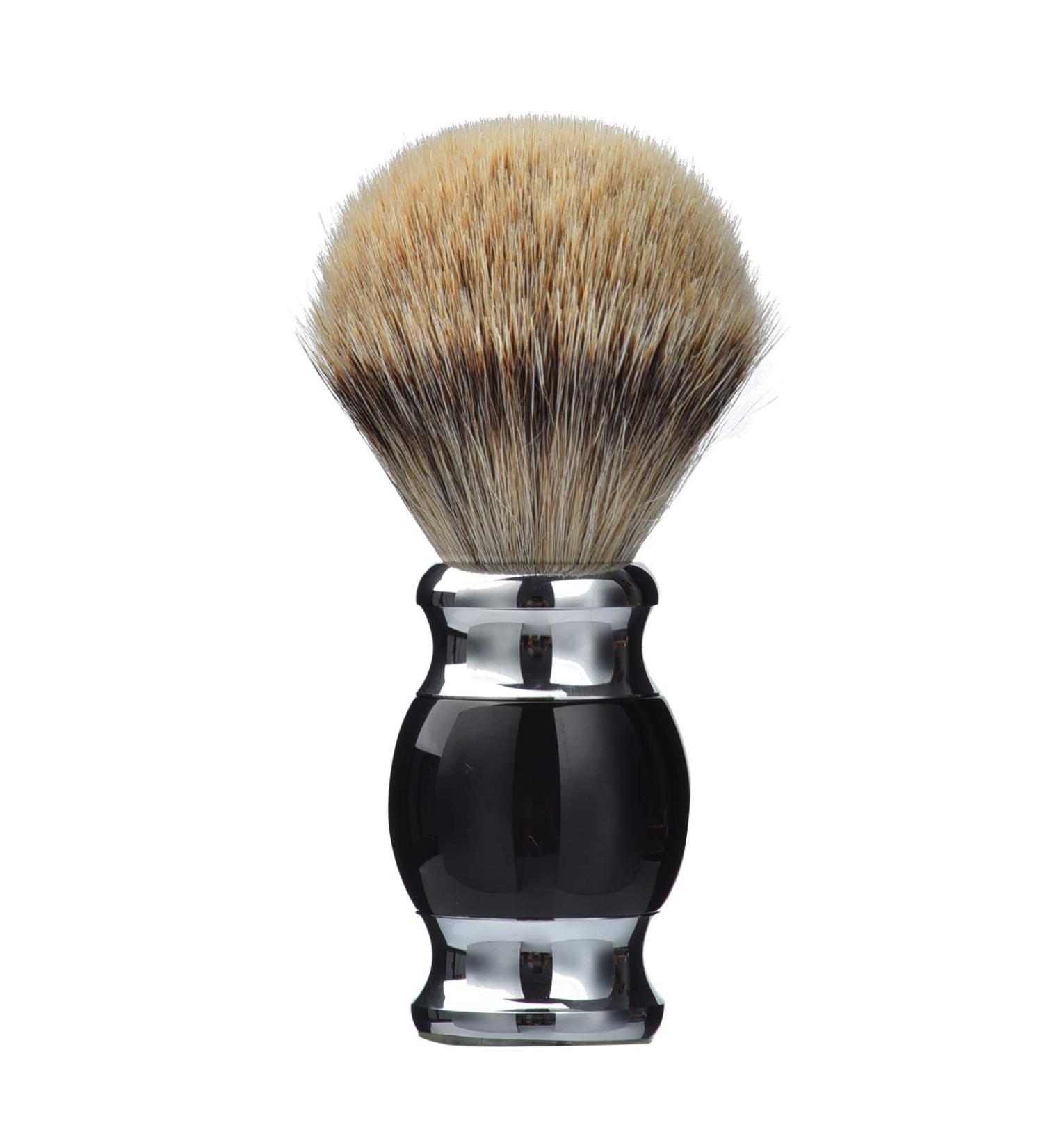 Je&Co 100% Silvertip Badger Hair Shaving Brush - Handmade High-Quality Brush with Fine Resin Handle & Stainless Steel Base (Black) | International Shipping Available - Buy Online on GoSupps.com