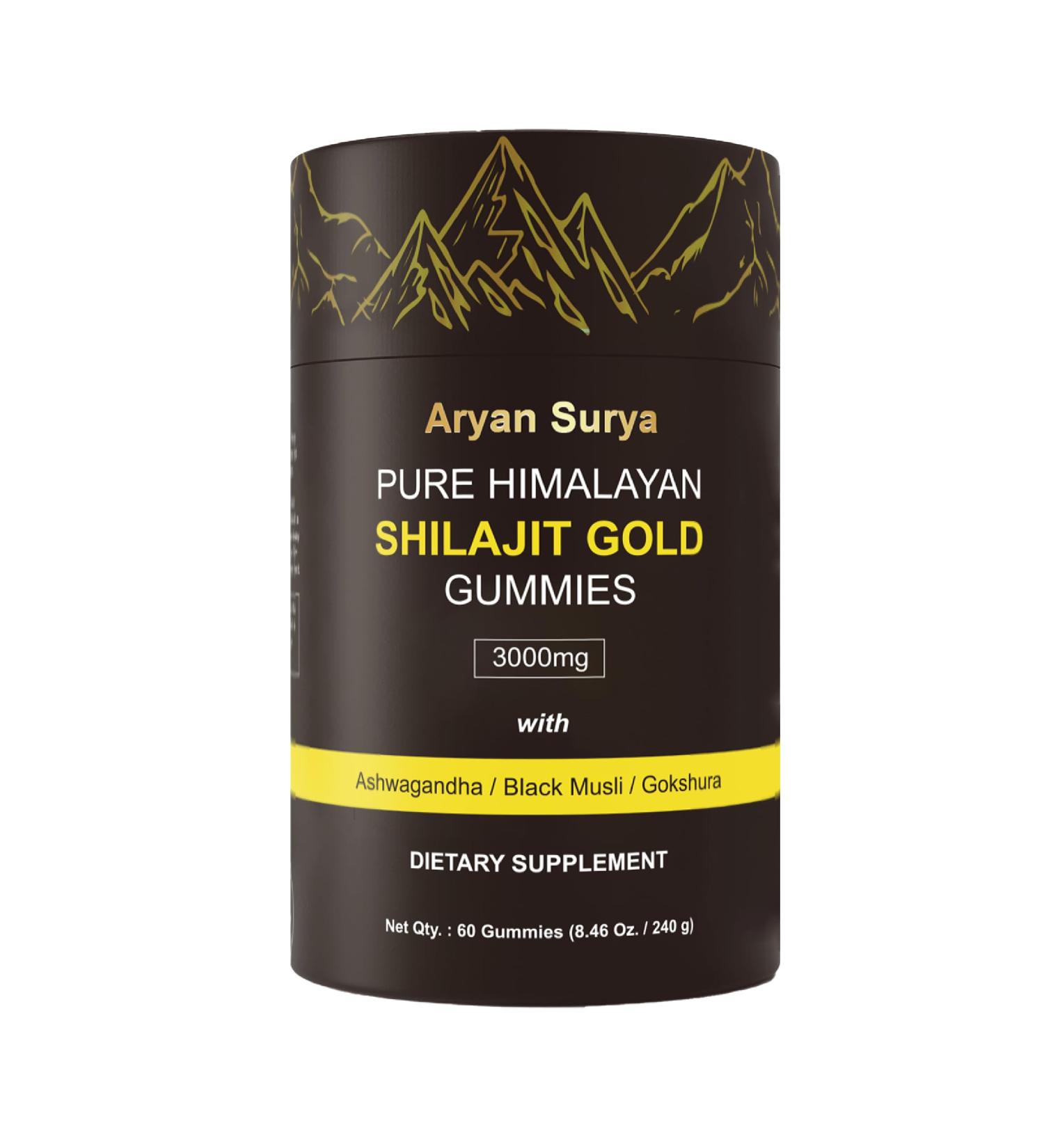 Himalayan Shilajit Gold Natural Gummies 3000mg 60 Count Sugar-Free with Black Musli Gokshura Ginger Dietary Supplement