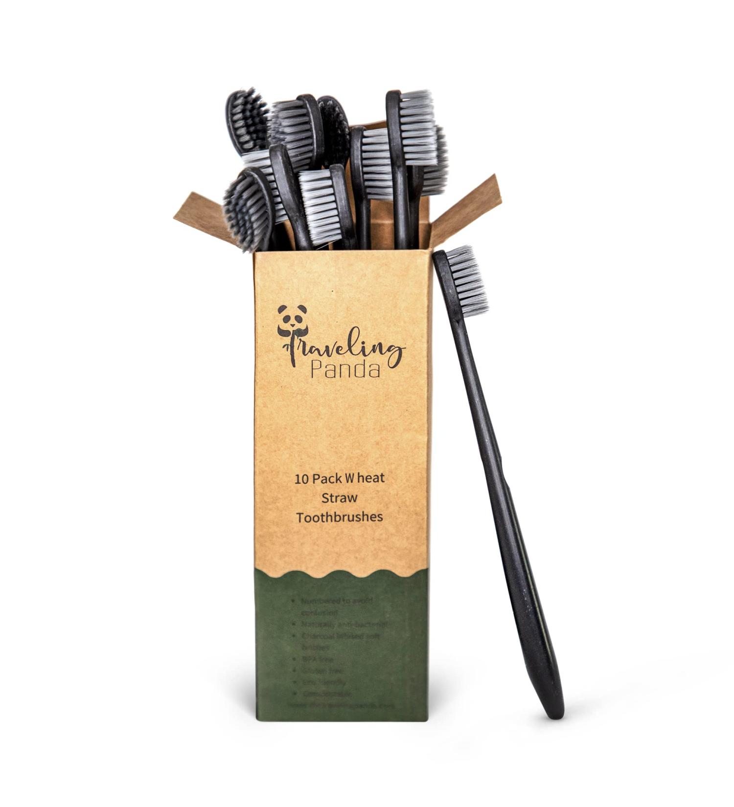 Travel-Friendly Panda Wheat Straw Toothbrushes Charcoal-Infused Whitening Bristles Bulk Pack of 10 for On-The-Go Teeth Brushing - Buy Online on GoSupps.com