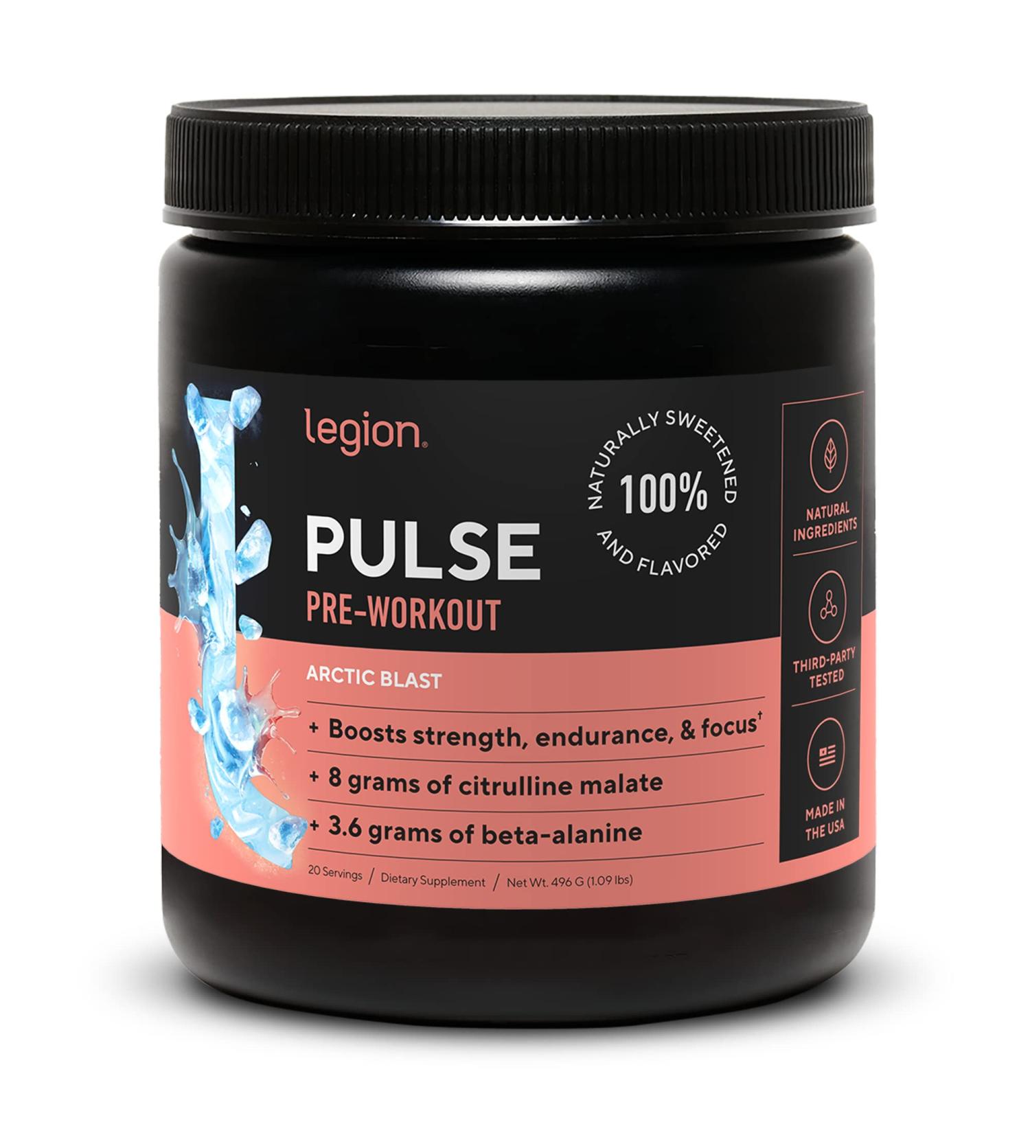 LEGION Pulse Pre Workout Supplement - Natural Nitric Oxide Drink for Energy Boost, Creatine-Free with Beta Alanine & Citrulline (Arctic Blast) - Buy Online on GoSupps.com