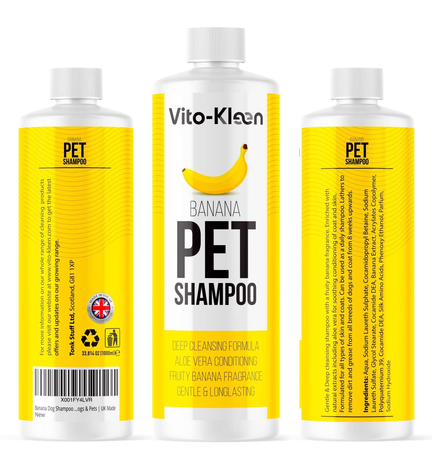 Banana Dog Shampoo & Conditioner In One | 1 LITRE Professional Grooming | Conditioning & Aloe Extracts Prevent Dandruff | Extra Mild For Daily Use | For Smelly Itchy Dogs & Pets | UK Made Banana Shampoo (1L) - Buy Online on GoSupps.com
