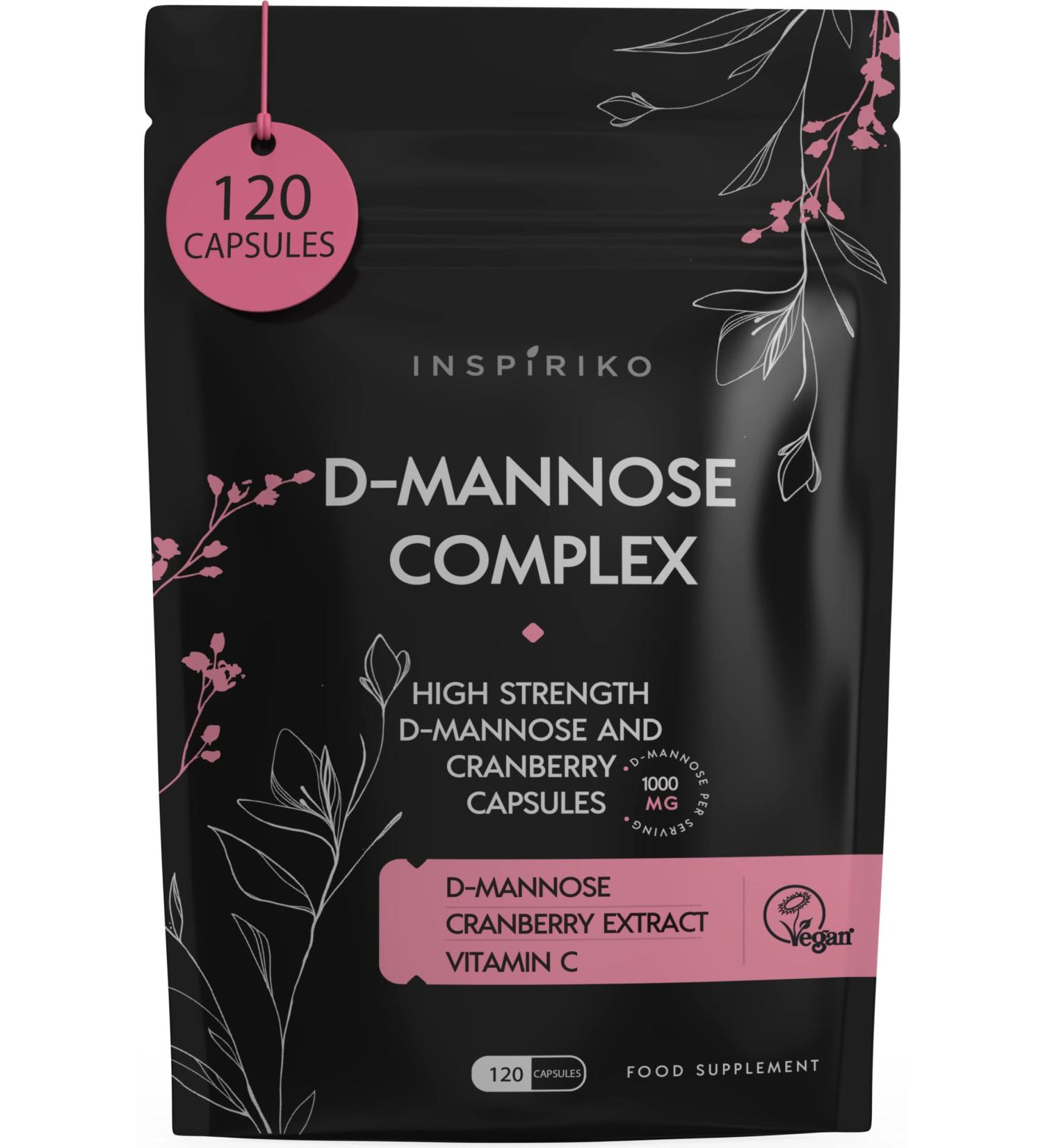 D-Mannose 1000mg Tablets - UTI Treatment & Cystitis Relief for Women - High-Strength 3-in-1 Formula with Cranberry Extract, Vitamin C - 120 Capsules - Buy Online on GoSupps.com