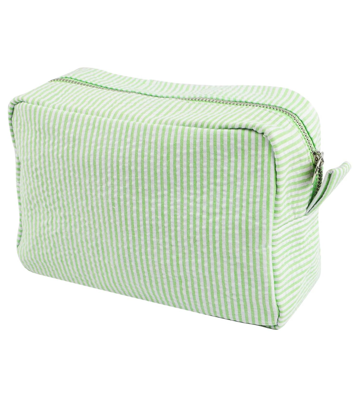Large Mint Green Seersucker Cosmetic Bag | Makeup Pouch Travel Toiletry Case - Buy Online on GoSupps.com