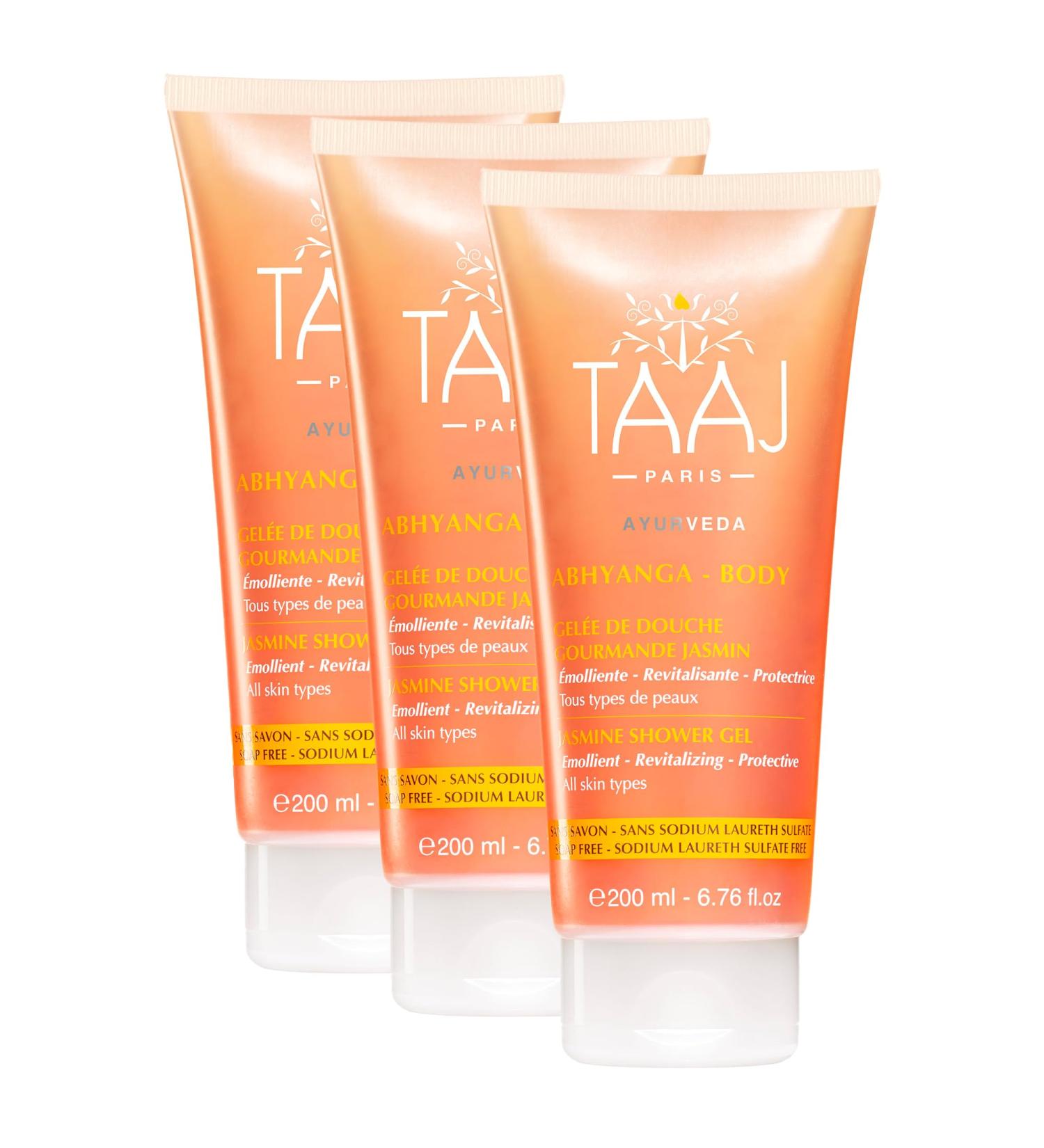 TAAJ | Abhyanga Jasmine Shower Jelly | Anti-Oxidant Virtues | Gently Cleanses the Skin | The skin is Delicately Perfumed | Made in France | Vegan | CrueltyFree | 3x200ML - Buy Online on GoSupps.com