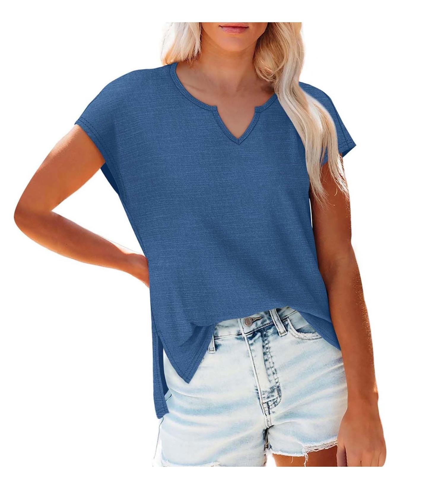 Shop Women's Genetic T-Shirt with Winged Sleeves - Casual Summer V-Neck Tank Top in White & Blue - Buy Online on GoSupps.com