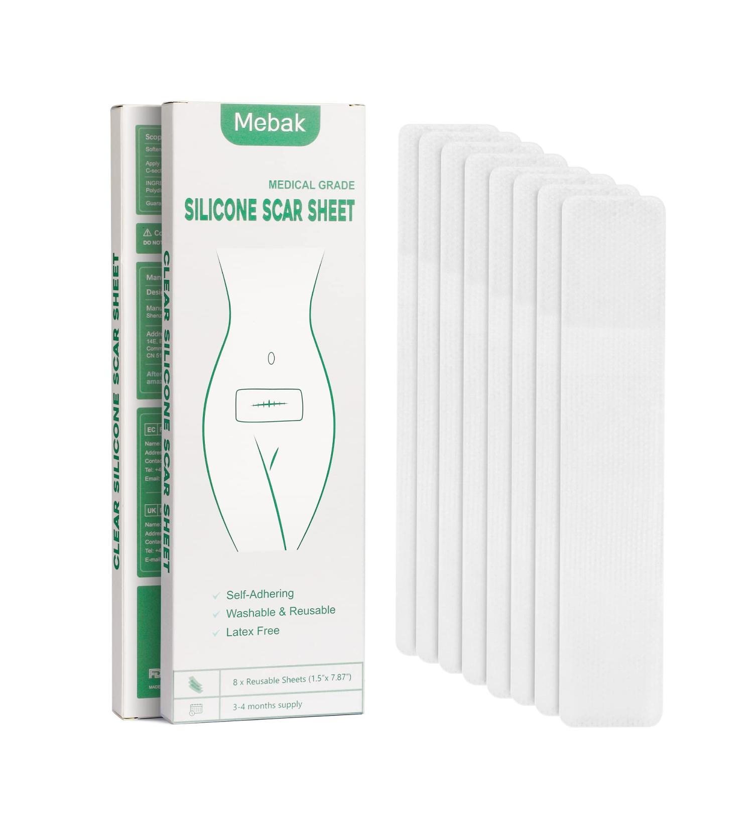Mebak C-Section Silicone Scar Sheets - Medical Grade Reusable Treatment Patches for Keloid Surgical Scars Removal - Transparent, 8 Inches Long - Buy Online on GoSupps.com