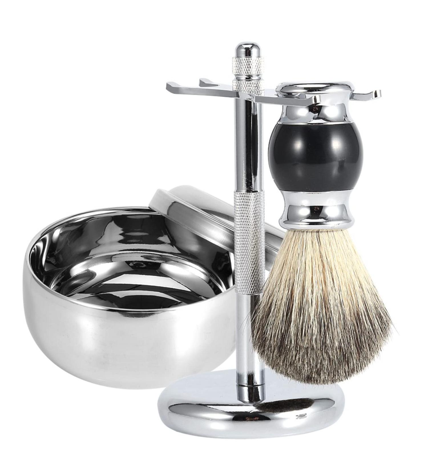 Professional Men's Razor Set - Stainless Steel with Lid & Brackets Mustache Care & Wet Shaving Brush Tool | International Shipping Available - Buy Online on GoSupps.com