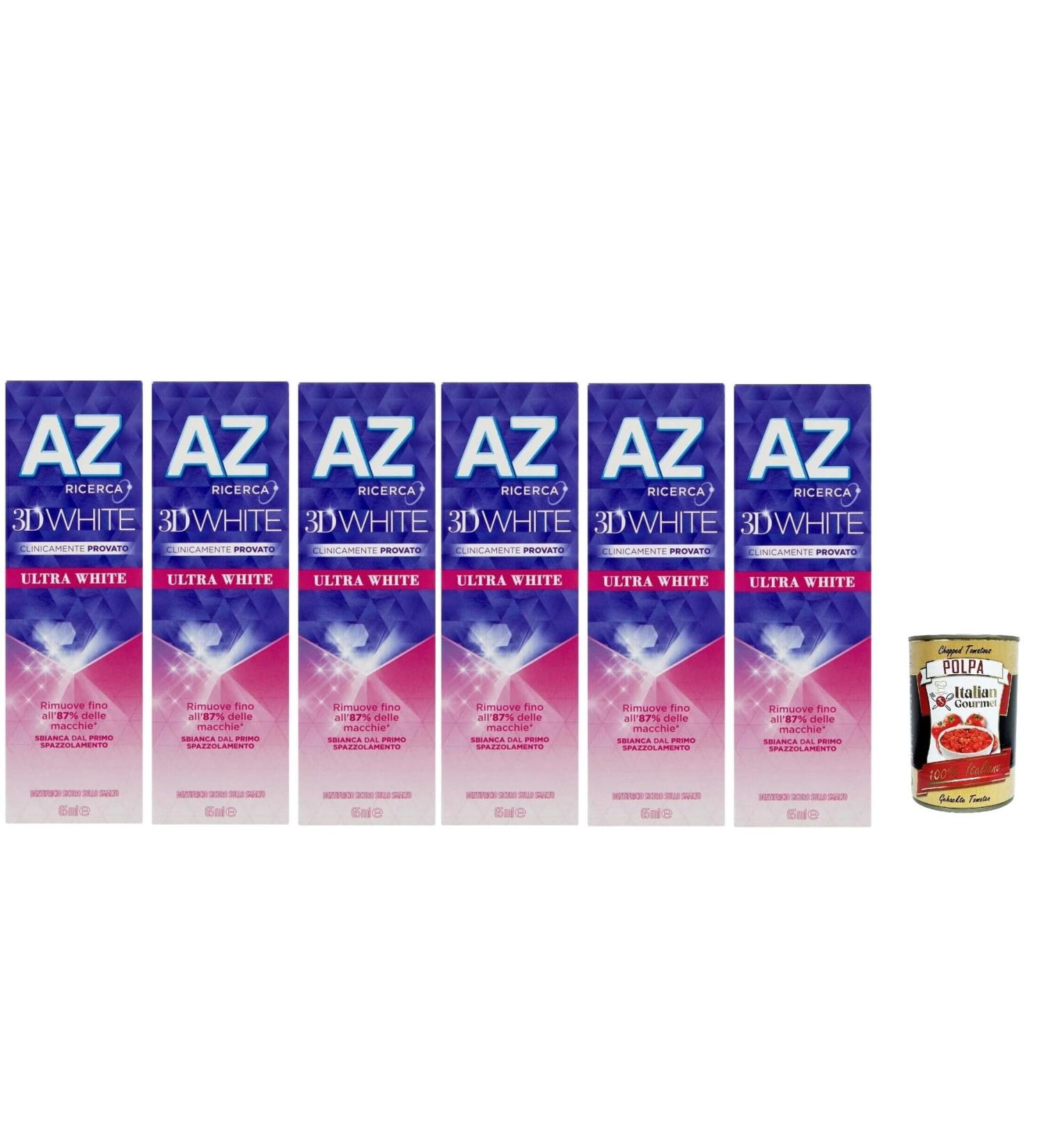 Dentifricio AZ Ultra White Whitening Toothpaste 6 x 65 ml + Italian Gourmet Polpa 400 g - Buy Online on GoSupps.com