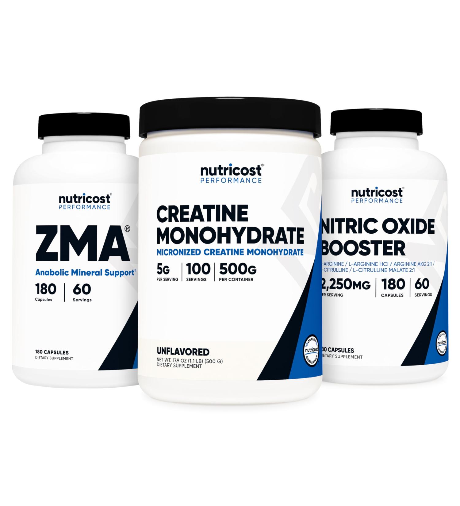 Nutricost Creatine 500 Grams Nitric Oxide 180 Capsules and ZMA 180 Capsules Bundle - Buy Online on GoSupps.com