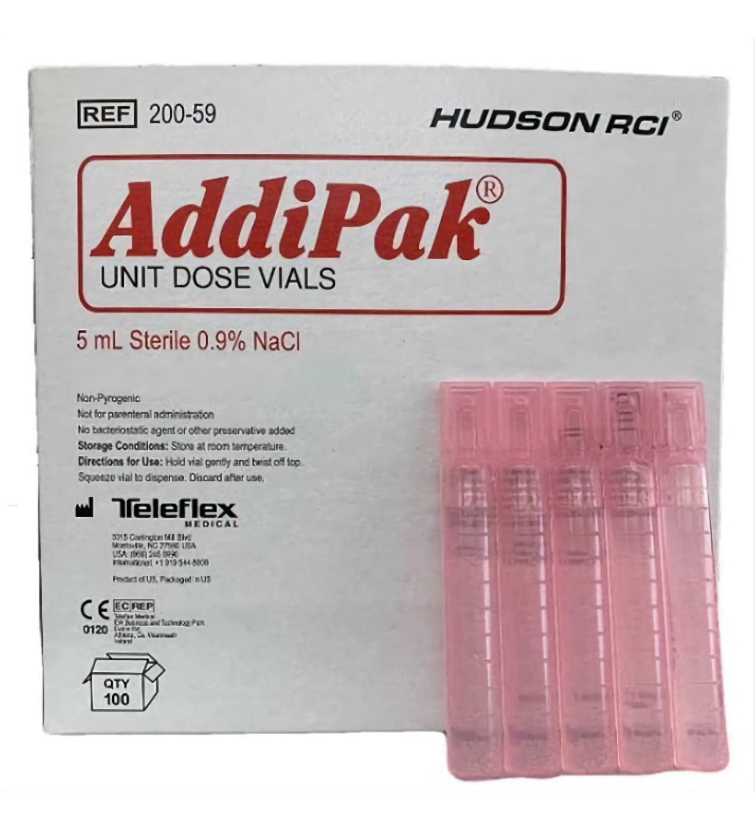 HudsonRCI AddiPak 5 mL Sterile 0.9% Saline Solution (RHUD59U) -100 Per Box - Buy Online on GoSupps.com