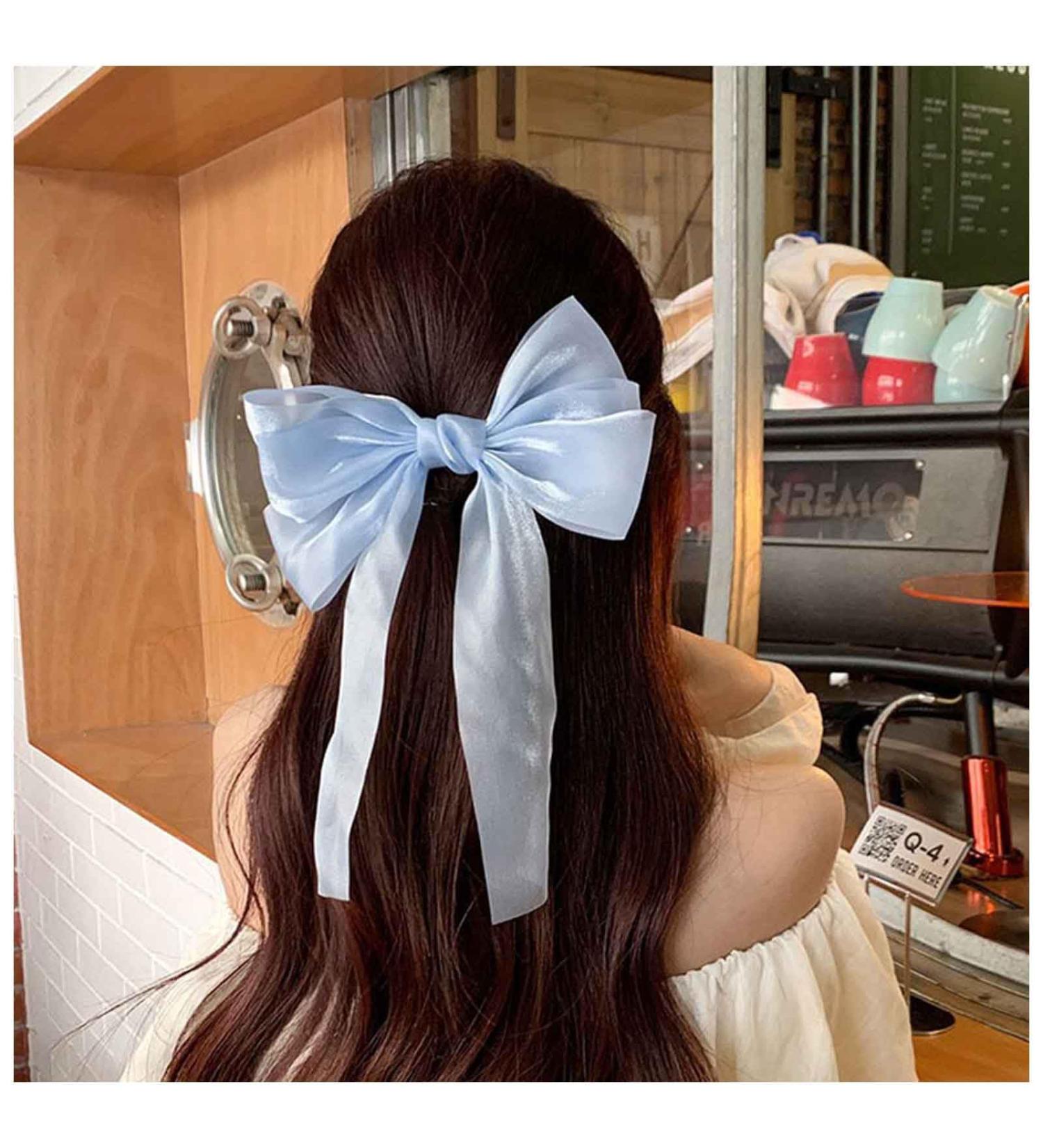 Inilbran Vintage Silk Bow Hair Clips Long Silk Satin Bow Hair Clips French Chiffon Hair Clip Barrette Long Silk Ribbon Bow Hair Clips Headpiece Large Silky Bow Hair Accessories blue - Buy Online on GoSupps.com