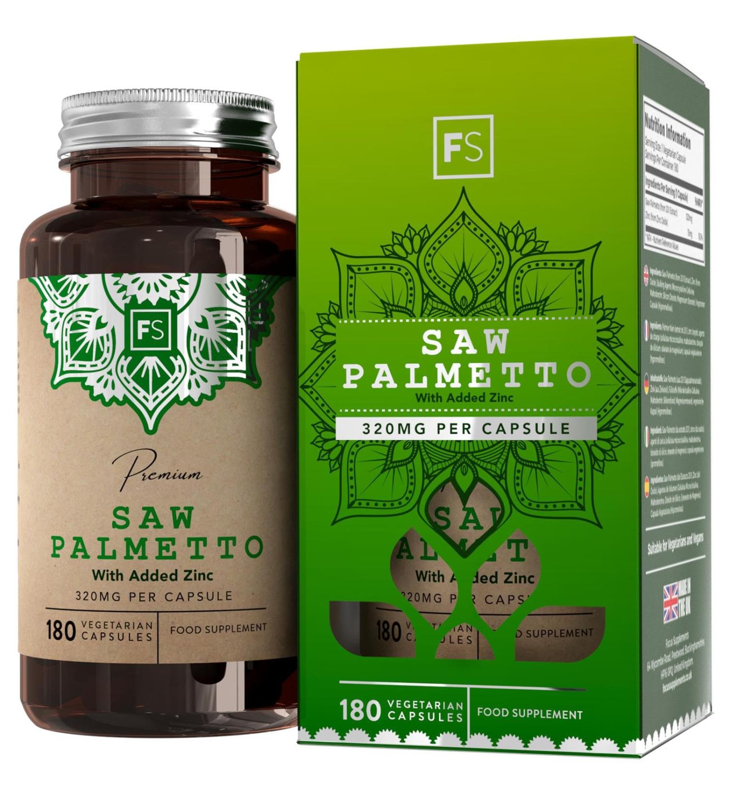 FS Saw Palmetto Capsules 320mg 20:1 Extract with Zinc | Gluten & Allergen-Free | Made in Great Britain | 180 Count - Buy Online on GoSupps.com