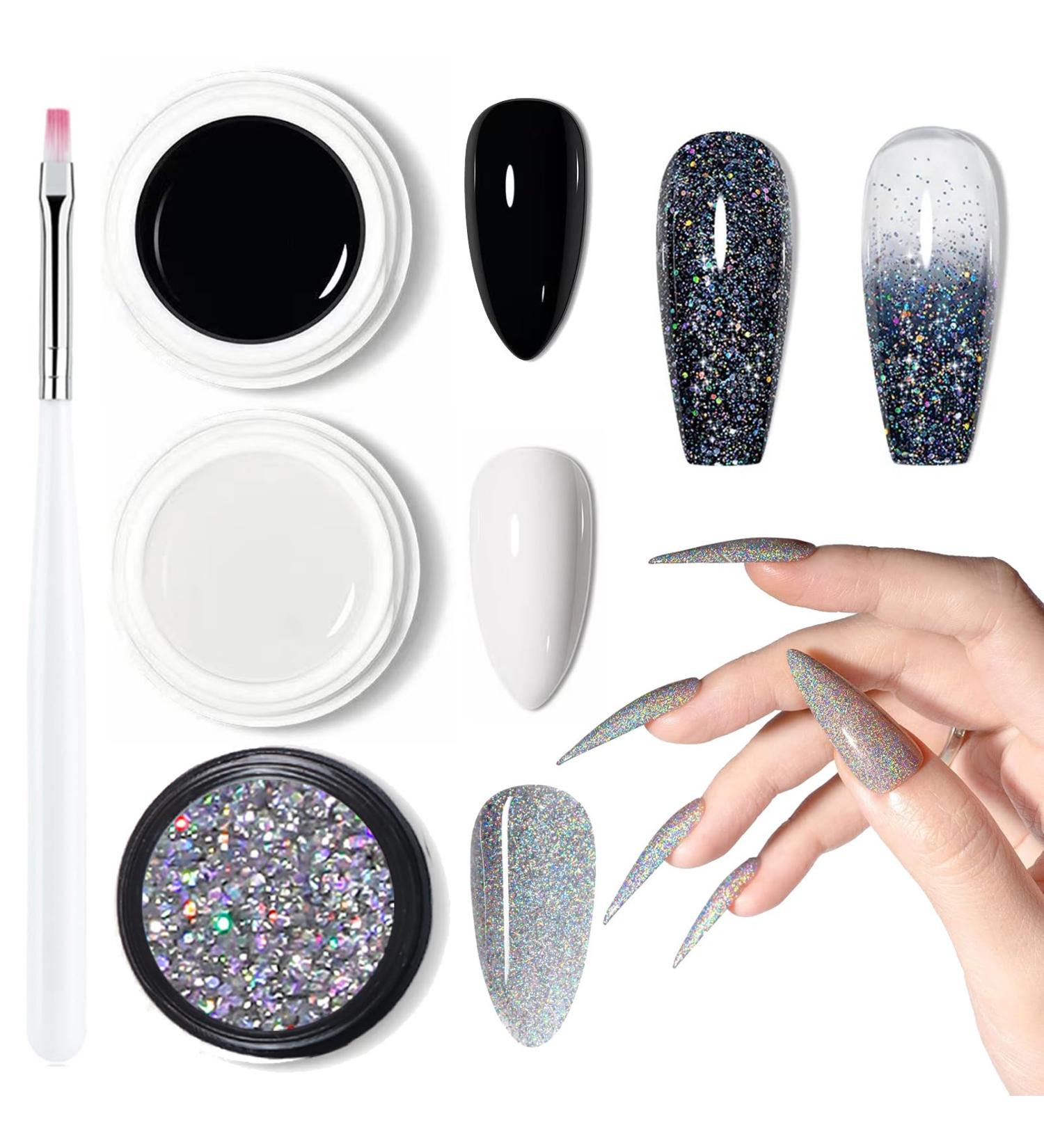 Gel Nail Polish Set - Glitter Gel Nail Polish Black & White Nail Polish Shimmering Holographic Nail Polish Soak Off UV Gel Nail Art Painted Gel for Manicure DIY At Home Women Girl Holographic Set - Buy Online on GoSupps.com