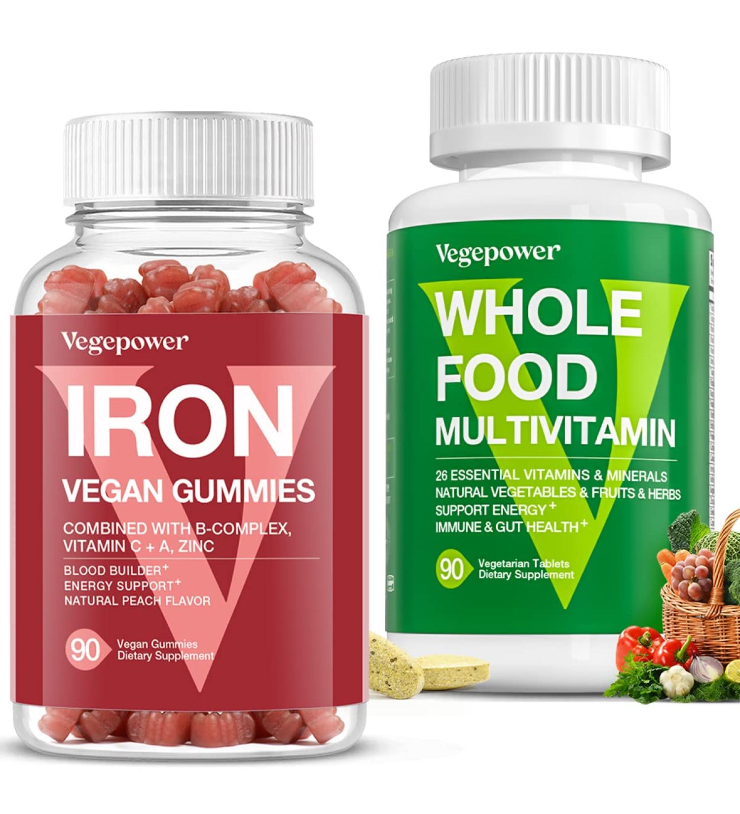 VEGEPOWER Whole Food Multivitamin + Iron Gummies - Energy & Gut Health Support 90 Ct - Buy Online on GoSupps.com