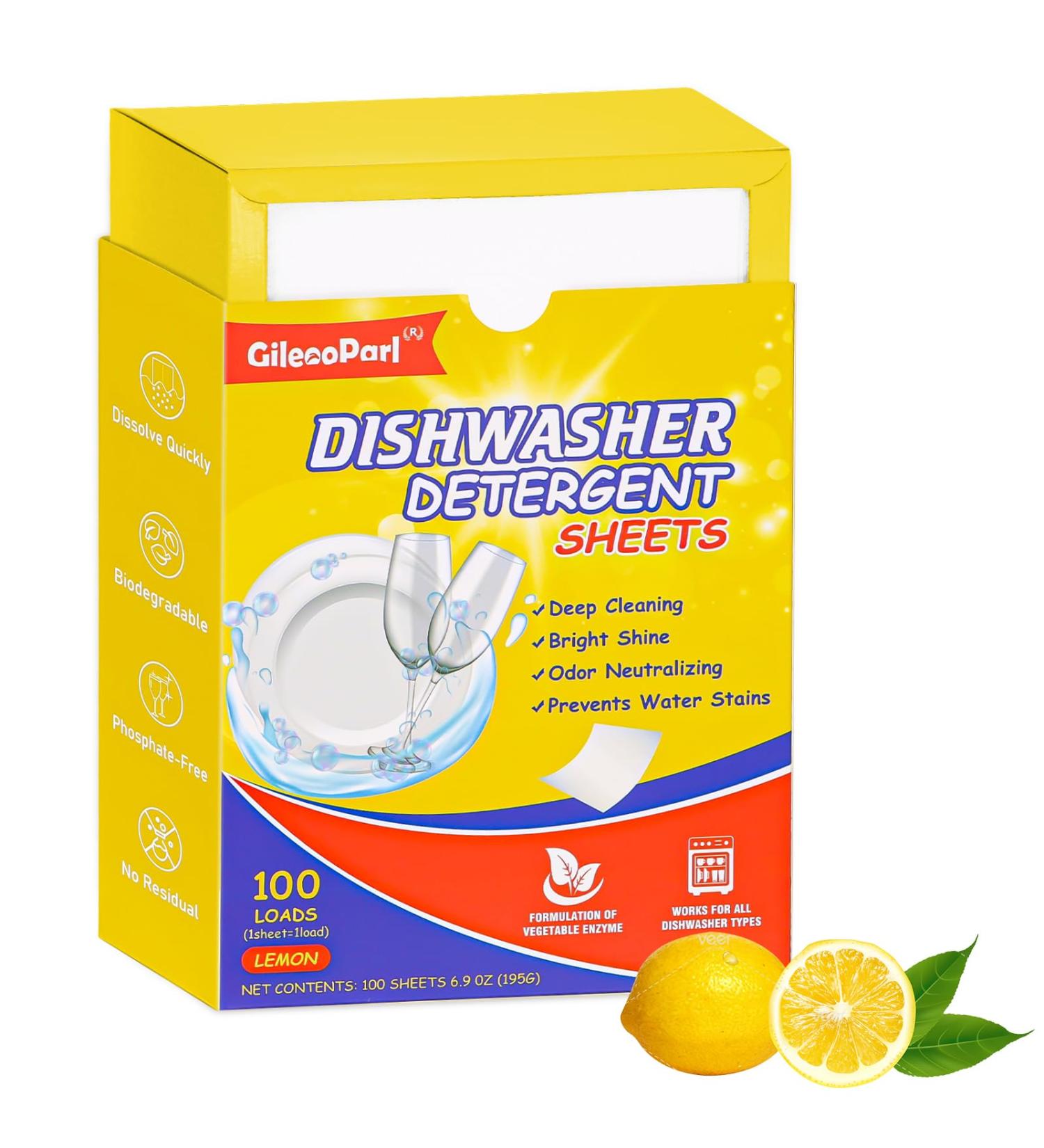 100-Loads Eco-Friendly Dishwasher Detergent Sheets - Lemon Scent | Biodegradable Plastic-Free 100Count for Dishwashing & Hand Washing - Buy Online on GoSupps.com