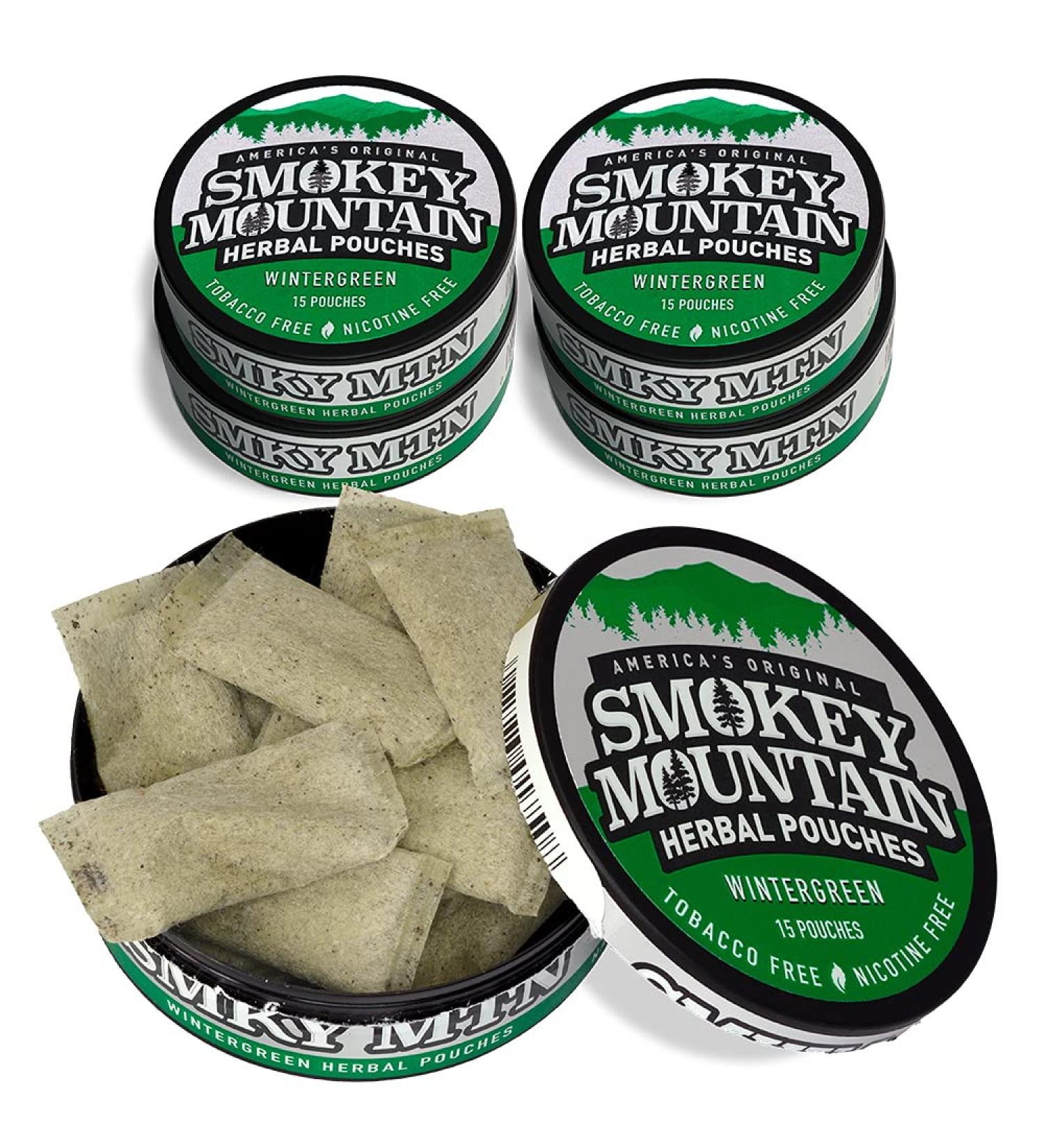 Smokey Mountain Wintergreen Energy Pouches - Nicotine-Free & Tobacco-Free - 5 Cans, 15 Pouches Per Can - Buy Online on GoSupps.com