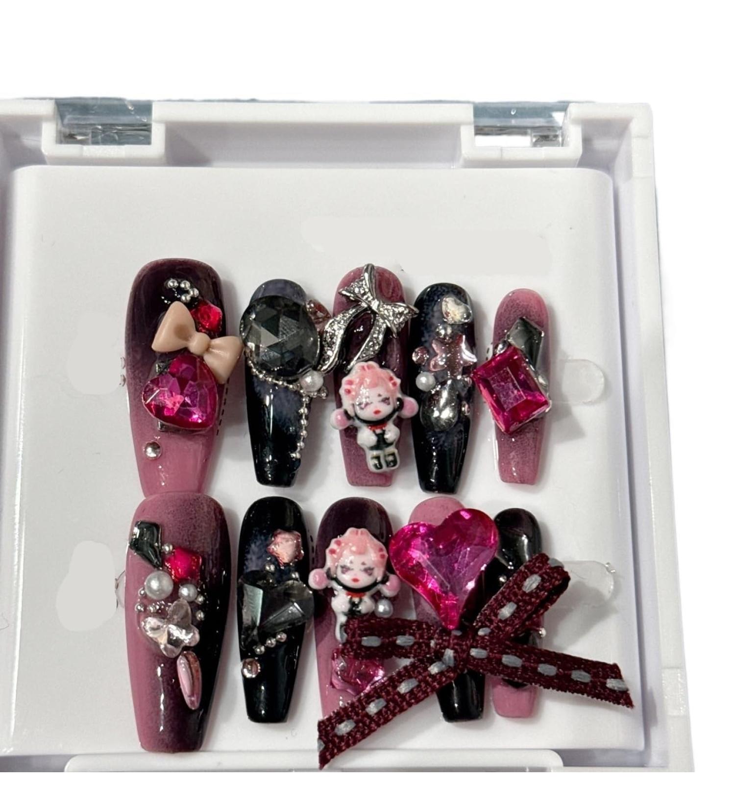 Handmade Nail Wearing Spicy Girl Cute Bow Detachable Nail Patch False Nail(Size:M)