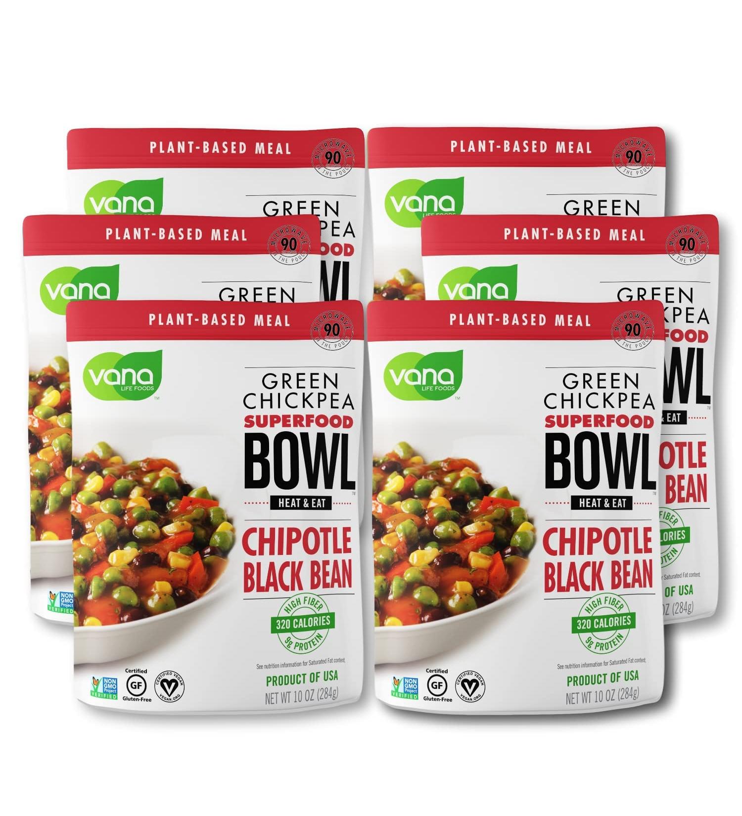 Vana Life Foods Green Chickpea Superfood Bowl - Chipotle & Black Bean, Plant-Based Heat & Eat Meal (Pack of 6) - Buy Online on GoSupps.com