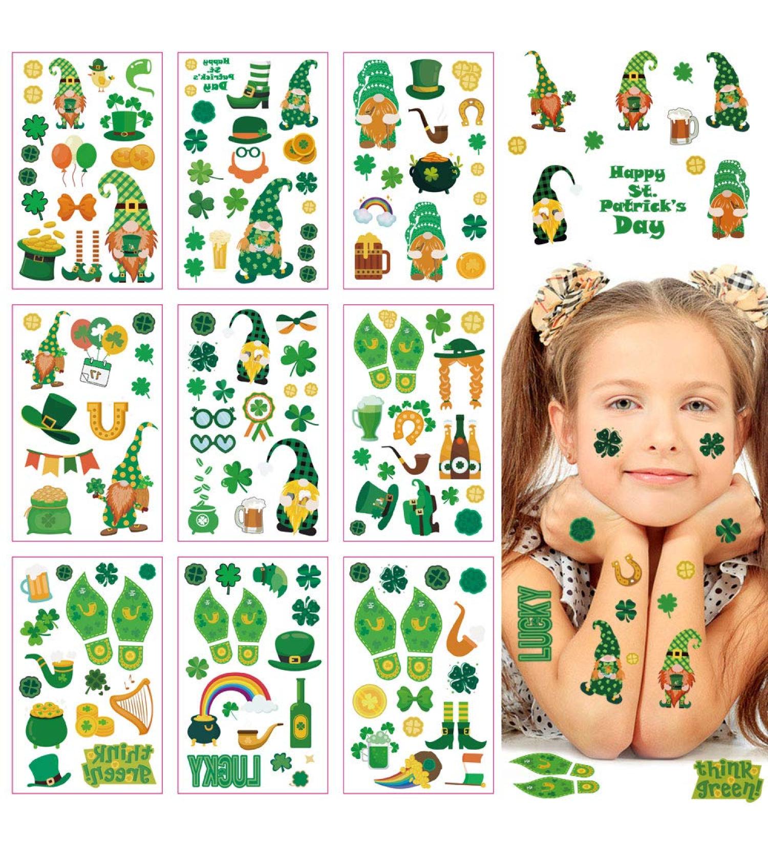 St. Patrick's Day Temporary Tattoo Stickers - 150 Pcs Shamrock, Irish Flag & Clover Body Art for Party Favors (9 Sheets) - Buy Online on GoSupps.com