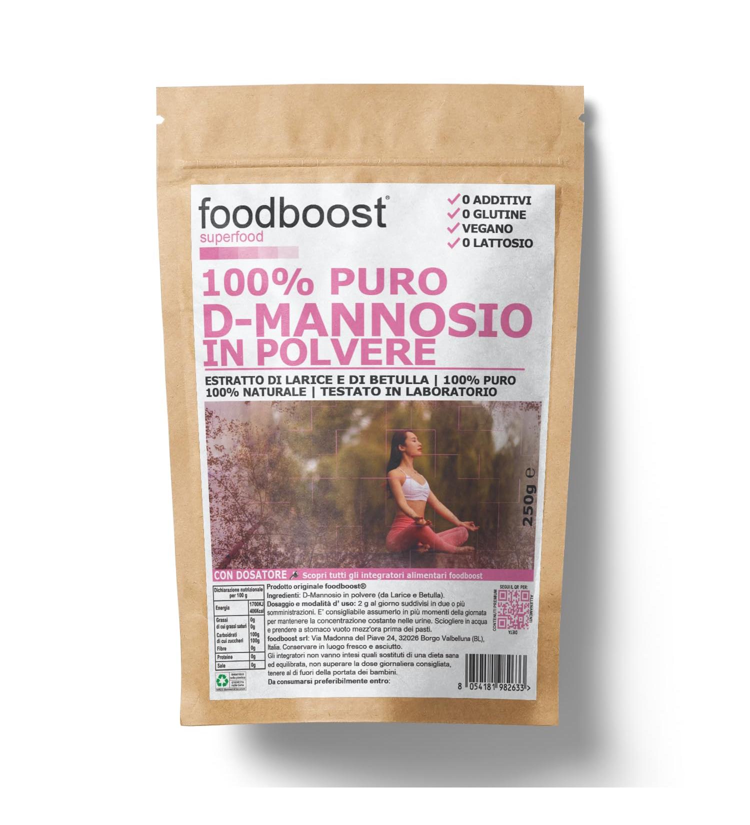  foodboost D-Mannose 250g powder - 100% natural vegan - from larch and birch - no additives gluten-free lactose-free - Cystitis and urinary tract health - With measuring scoop - Buy Online on GoSupps.com