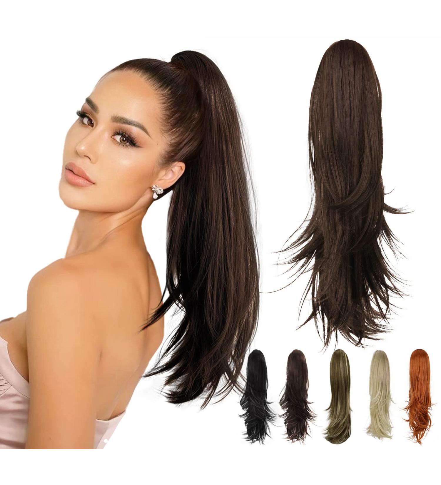 Isaic 22 Inch Claw Clip Ponytail Hair Extension - Dark Brown | Natural Wavy Sythetic Hairpiece for Women - Buy Online on GoSupps.com
