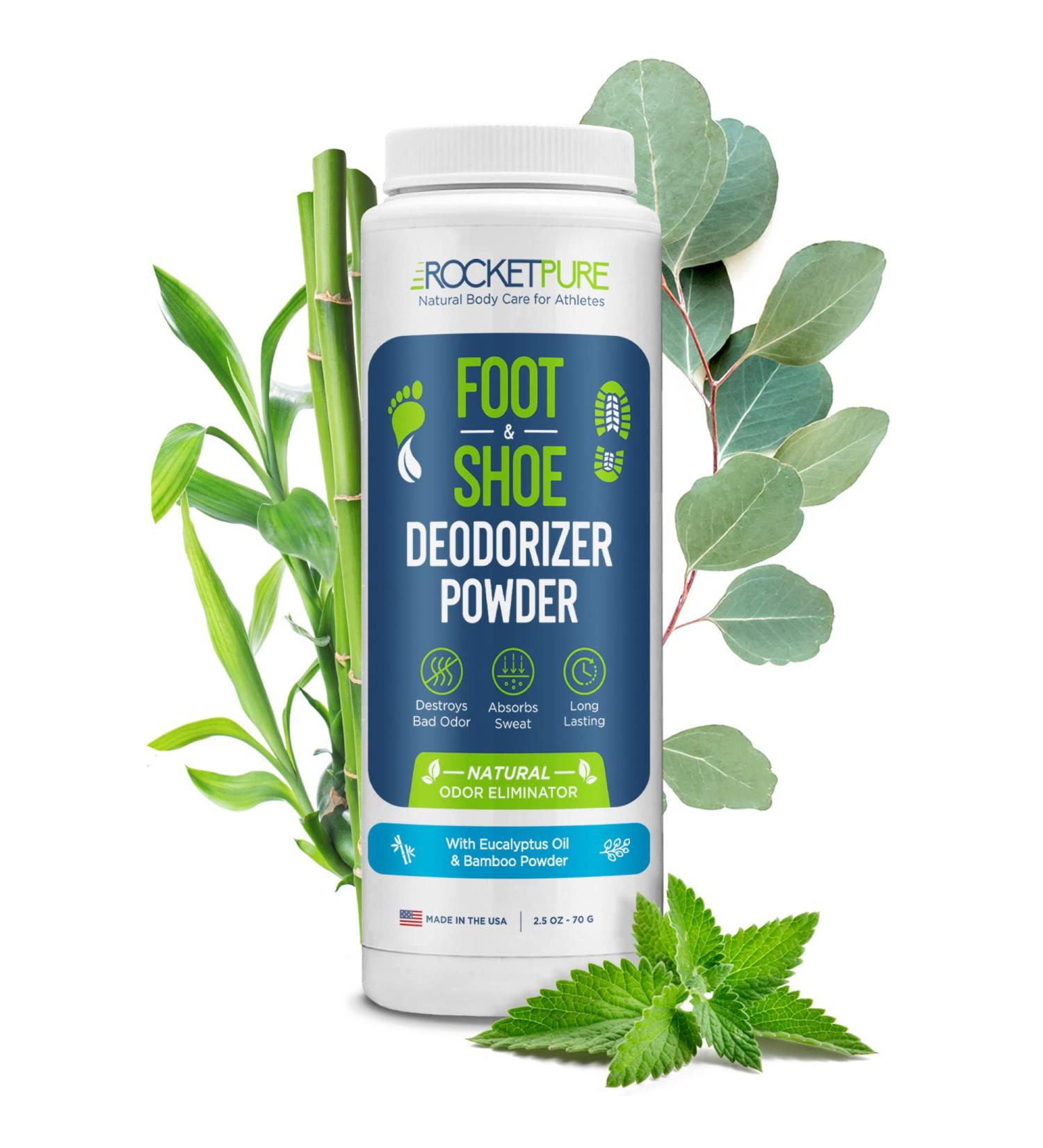 Rocket Pure Natural Foot & Shoe Powder Deodorizer - Odor Control for Sweaty Feet - Eucalyptus Scent - 2.5 oz - Buy Online on GoSupps.com