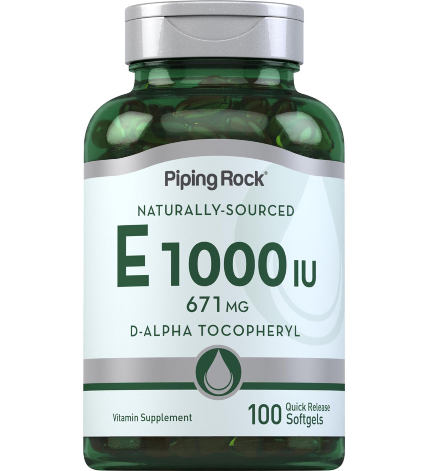 Piping Rock Vitamin E 1000 IU Softgel Capsules | 671mg | 100 Pills | D-Alpha Tocopheryl Supplement | Non-GMO Gluten Free - Buy Online on GoSupps.com