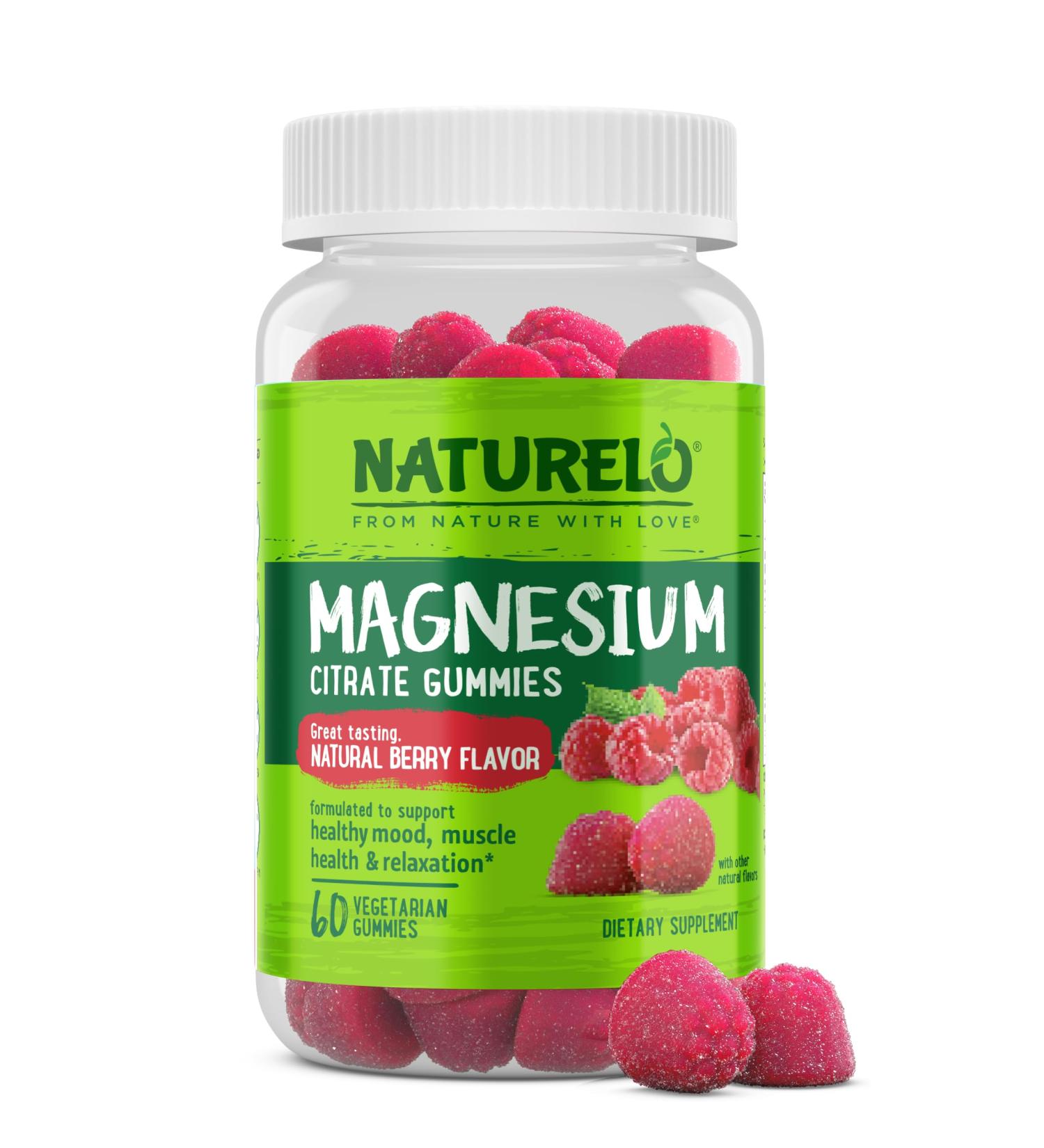NATURELO Magnesium Citrate Gummies - for Calm & Relaxation Support, Natural Berry Magnesium Gummies, 60 Vegetarian Gummies 60 Count (Pack of 1) - Buy Online on GoSupps.com