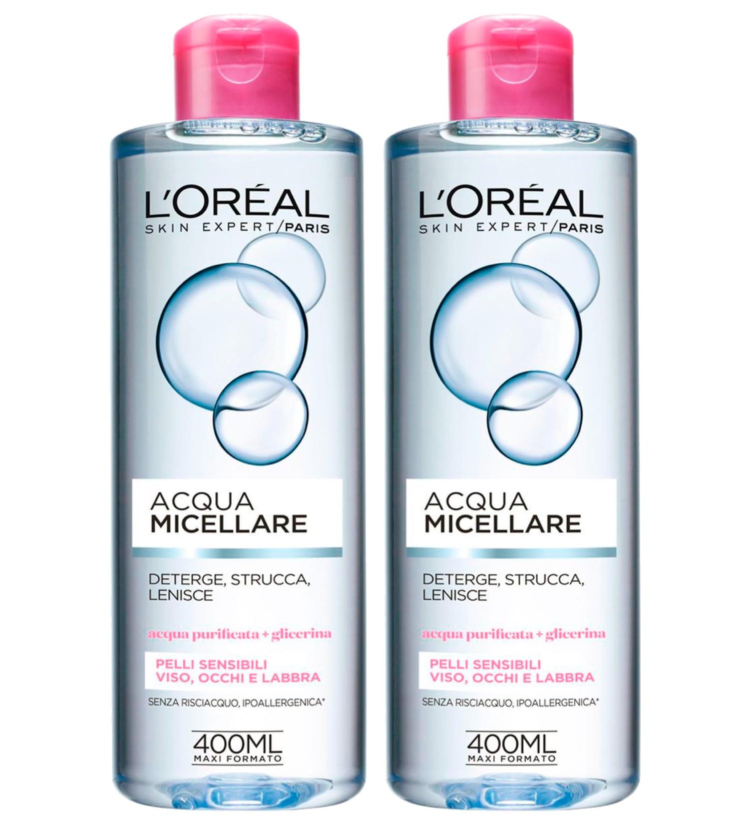 L'Or al Paris Skin Expert Eau Micellaire D maquillante D maquillante Apaise Convient aux Peaux Sensibles Visage Yeux et L vres Formule Sans Rin age et Hypoallerg nique 2 Flacons de 400 ml