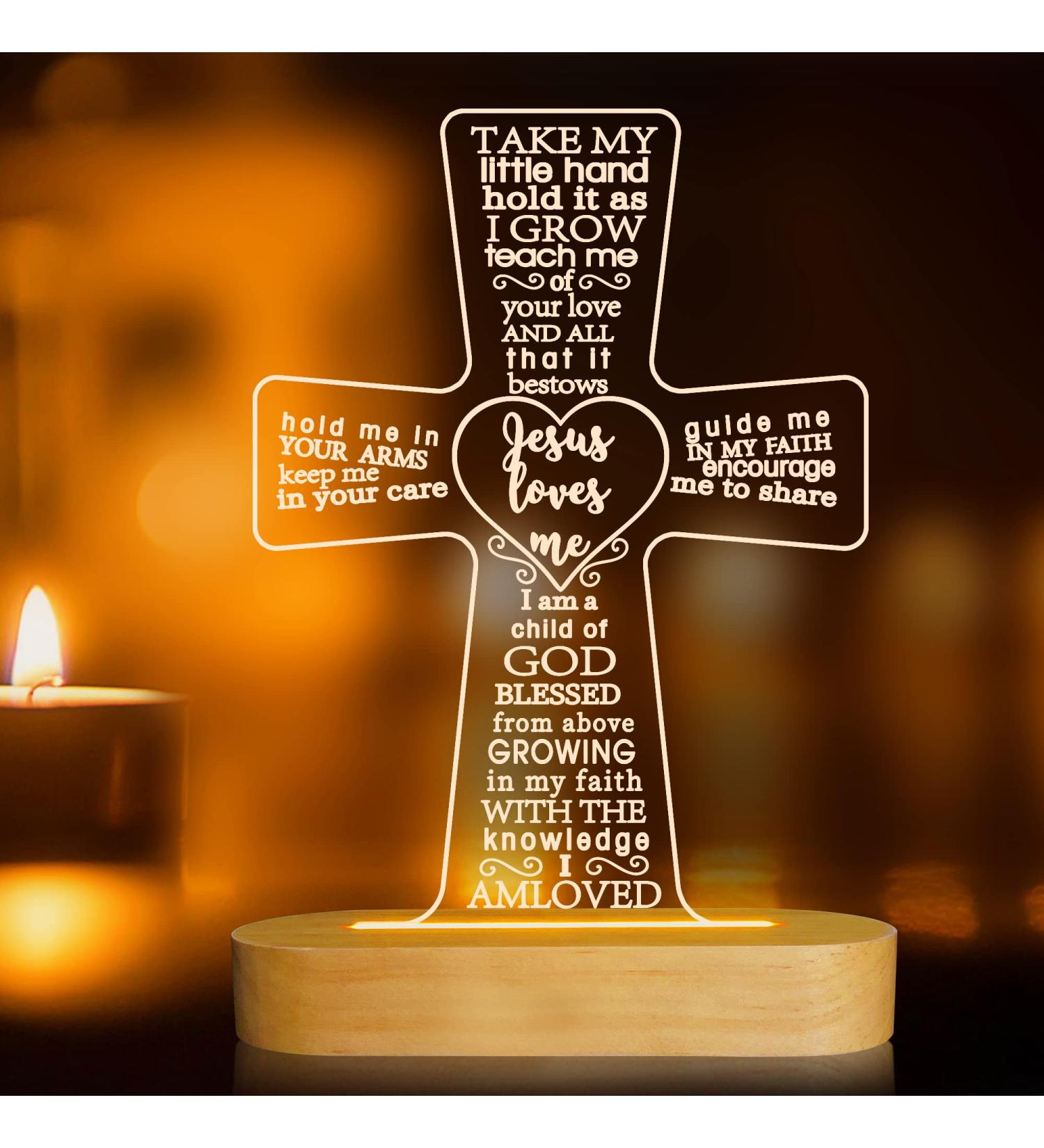 Lampeez Baptism Gift Cross Wooden Lamp Novelty Night Light Illusion lamp for Kids Kids Decoration Lamp USB Power Bedroom Decor Xmas Holiday Christening Dedication Gift for Boy Girl - Buy Online on GoSupps.com