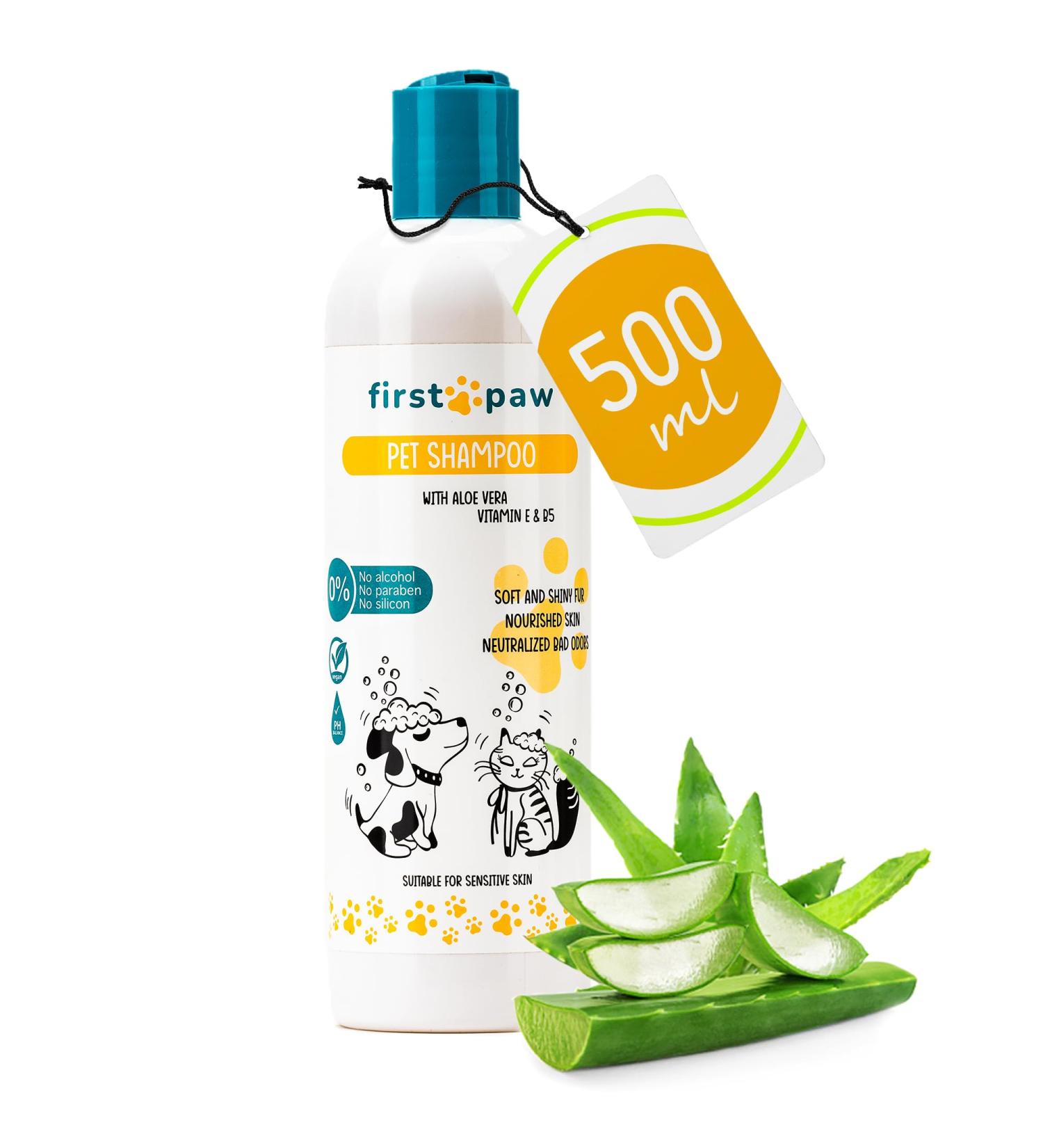 FIRSTPAW Pet Shampoo 500ml - Vegan Puppy & Dog Shampoo Aloe Vera Formula for Sensitive Skin Suitable for All Breeds & Fur Types - Buy Online on GoSupps.com