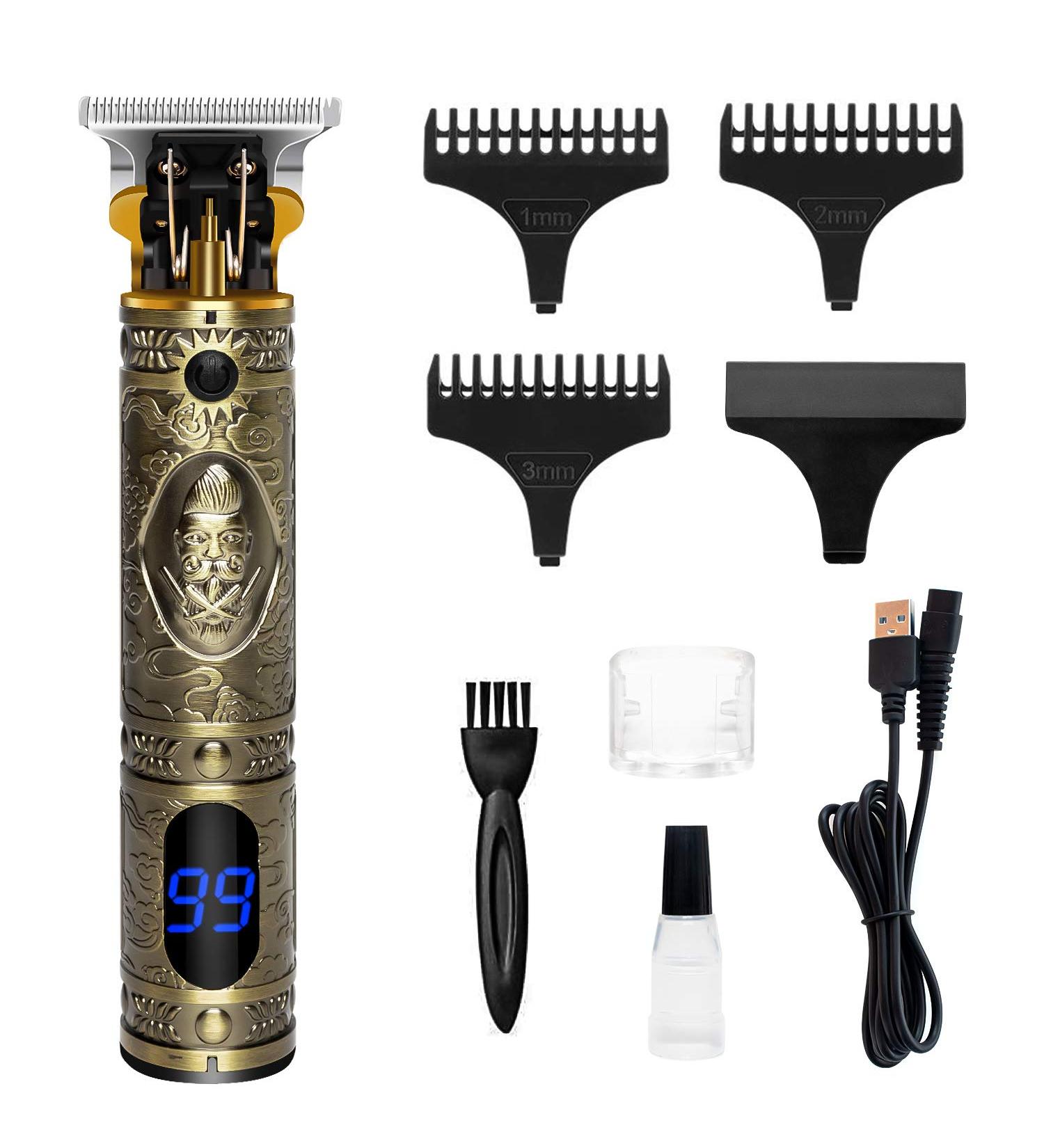 Qhou Upgraded T Blade Hair Trimmer for Men - Cordless Electric Hair Clippers & Beard Shaver with Limit Combs & LED Display - Premium Bronze Finish | International Shipping Available - Buy Online on GoSupps.com