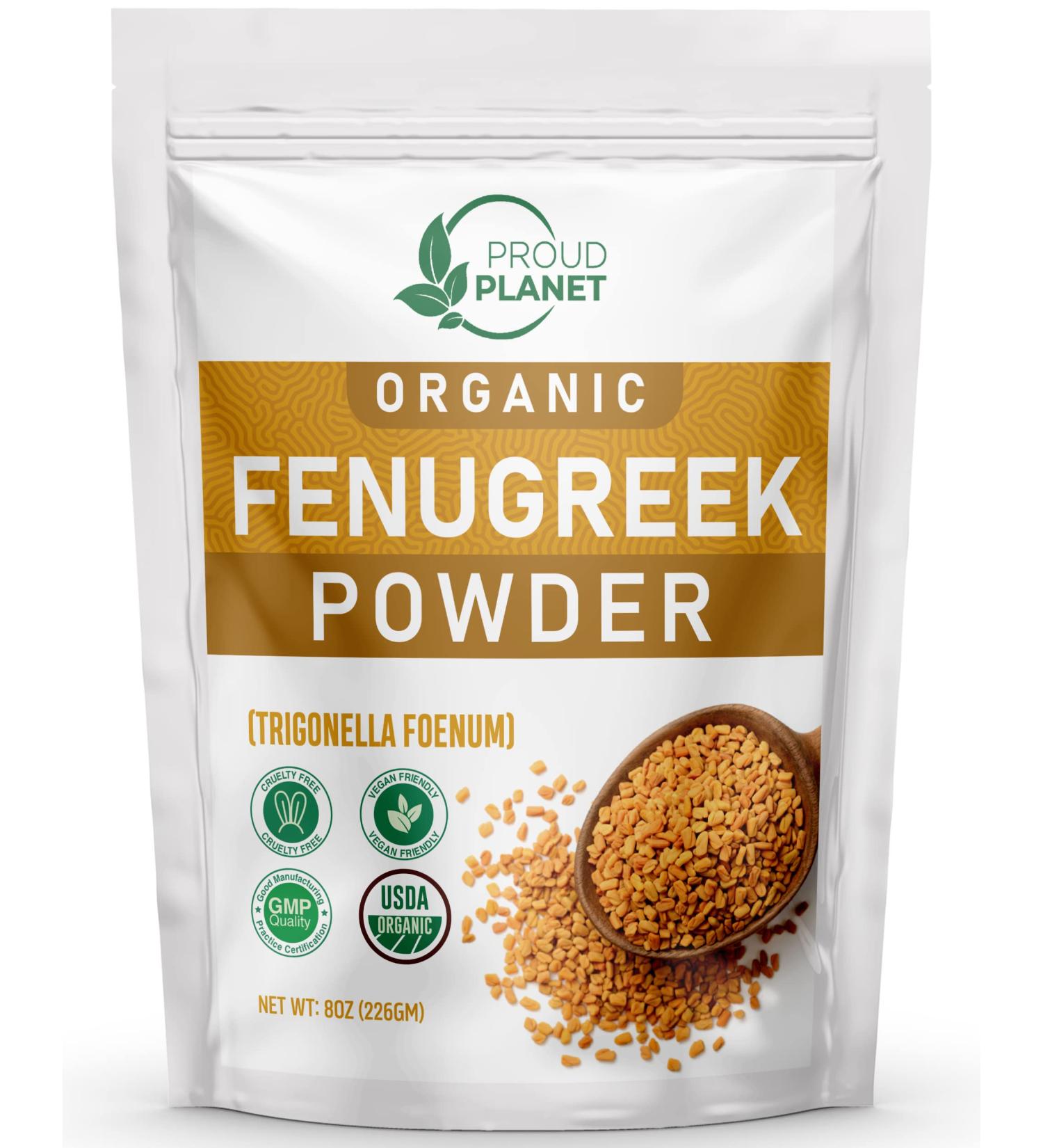 Organic Fenugreek Powder 8oz | Methi Seeds Powder for Health, Skin & Hair | Non GMO, Gluten Free | USDA Certified by Proud Planet - Buy Online on GoSupps.com