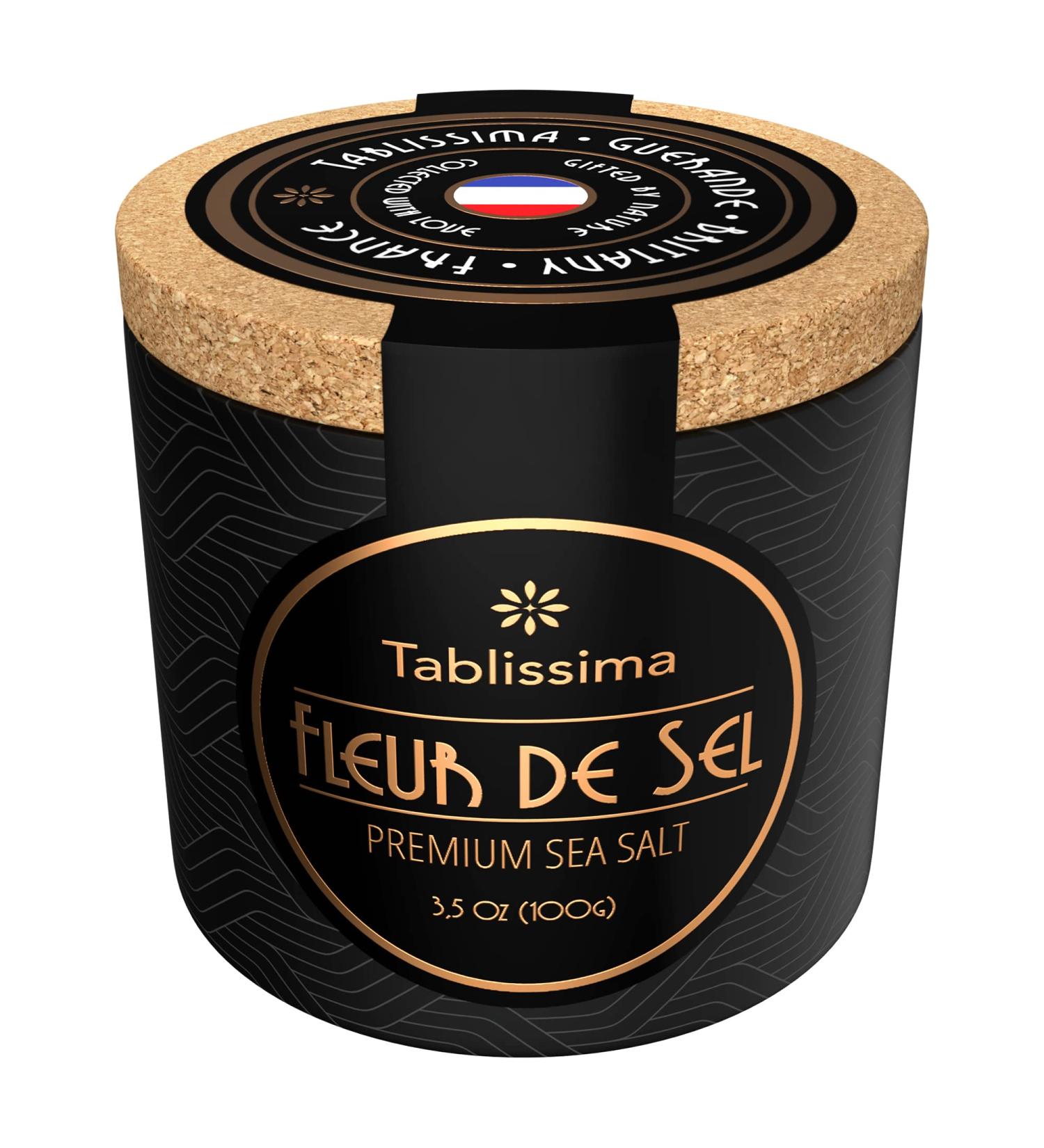 Fleur de Sel - Premium Sea salt from Guerande France - Flaky Sea Salt from the Celtic Sea - Salt Cork box - 3.5 Oz (100g) - Buy Online on GoSupps.com