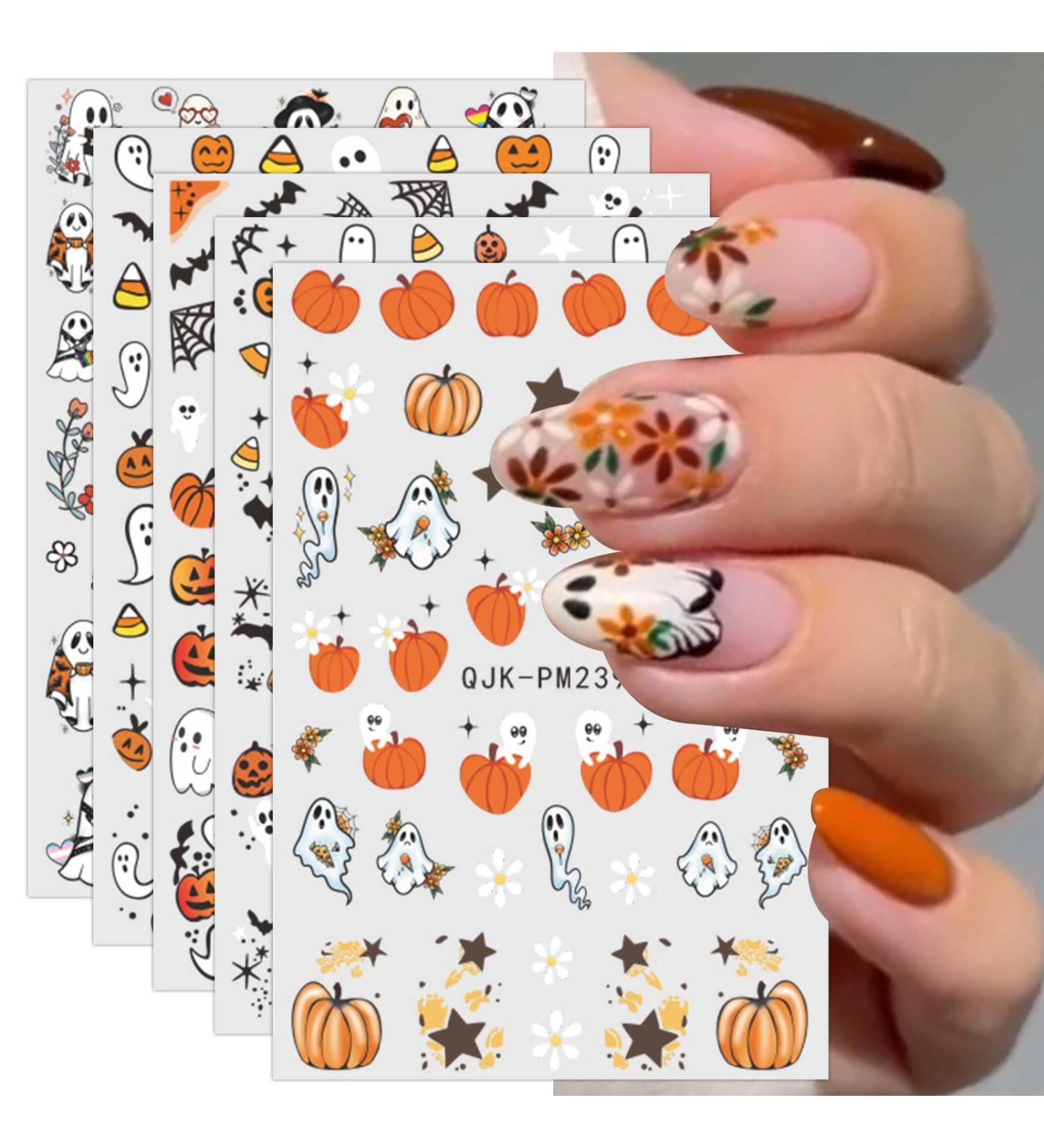 Halloween Nail Stickers 12 Sheets Self-Adhesive Nail Decal Ghosts Pumpkin Star Nail Art Decoration Design Supplies - Buy Online on GoSupps.com
