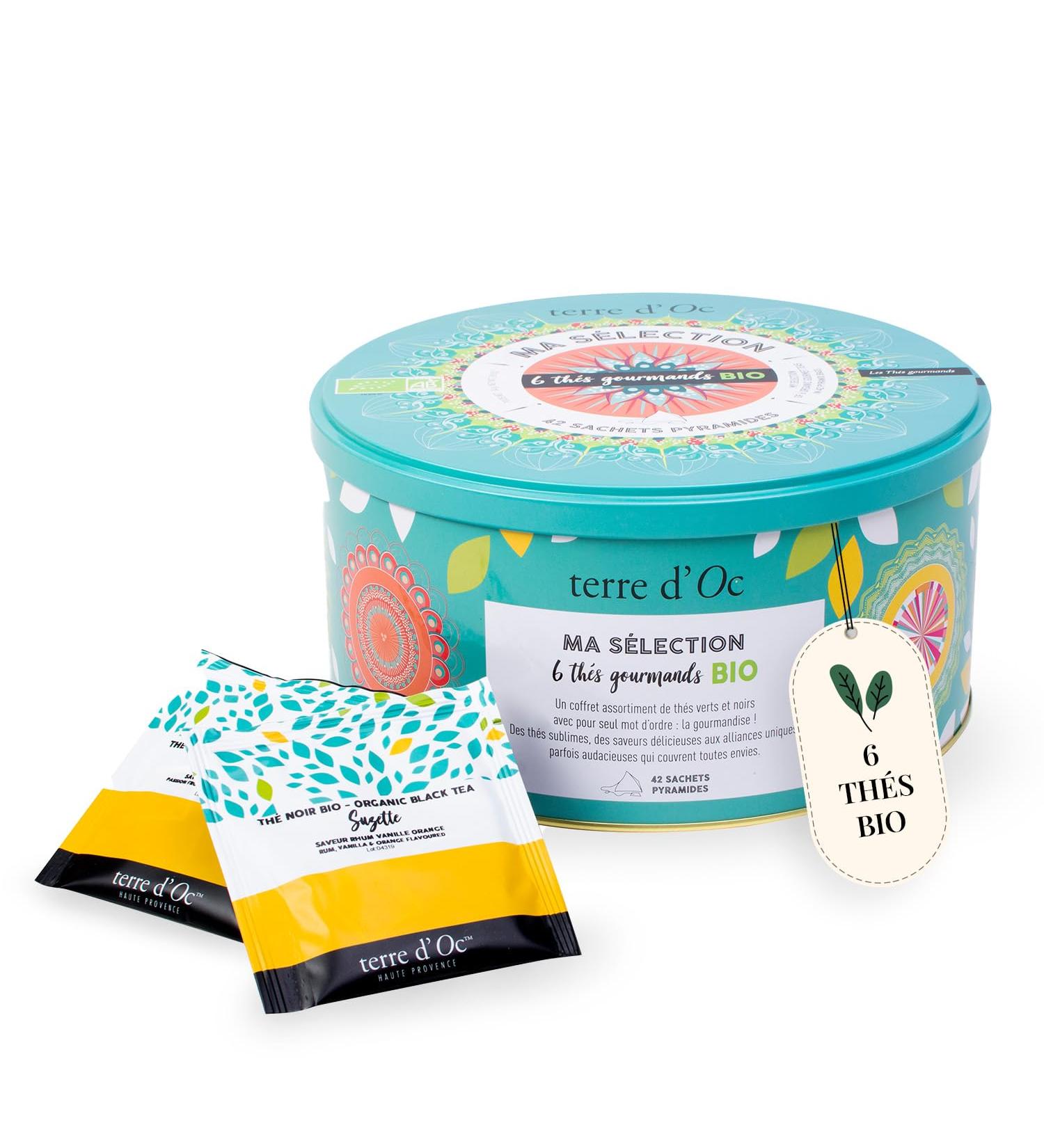 terre d'Oc - Coffret Th s Gourmands Bio - Th s Verts & Th s Noirs - 42 Sachets - Boite en M tal - Id e Cadeau Homme et Femme - 84g - Buy Online on GoSupps.com